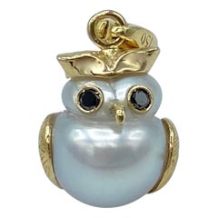 Owl Black Diamond 18Kt Australian Pearl Charm or Pendant Necklace Petronilla