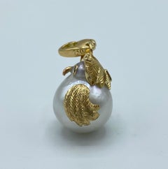 Owl Black Diamond 18 Karat Australian Pearl Charm or Pendant Necklace