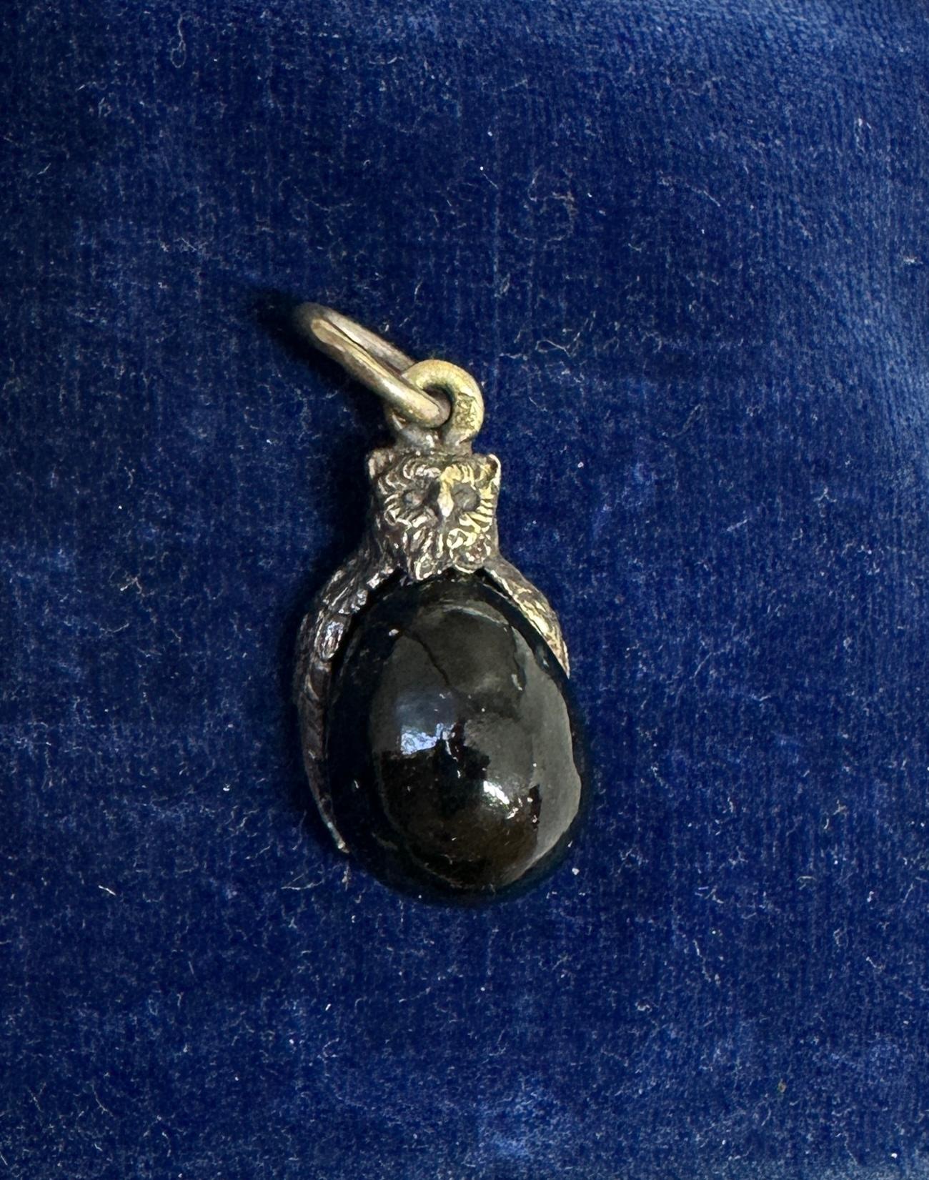 Cabochon Owl Black Jade Easter Egg Pendant Necklace Charm Silver Oscar Pihl Russian For Sale