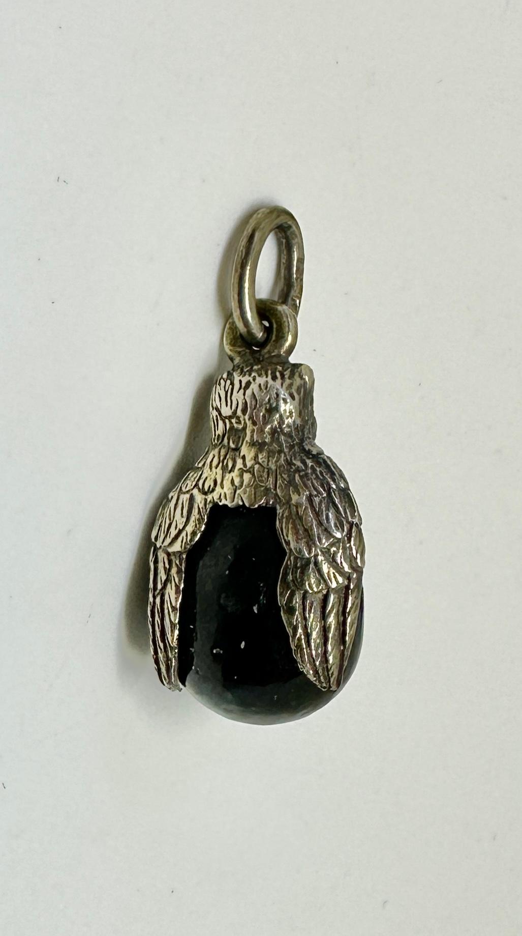Women's or Men's Owl Black Jade Easter Egg Pendant Necklace Charm Silver Oscar Pihl Russian For Sale
