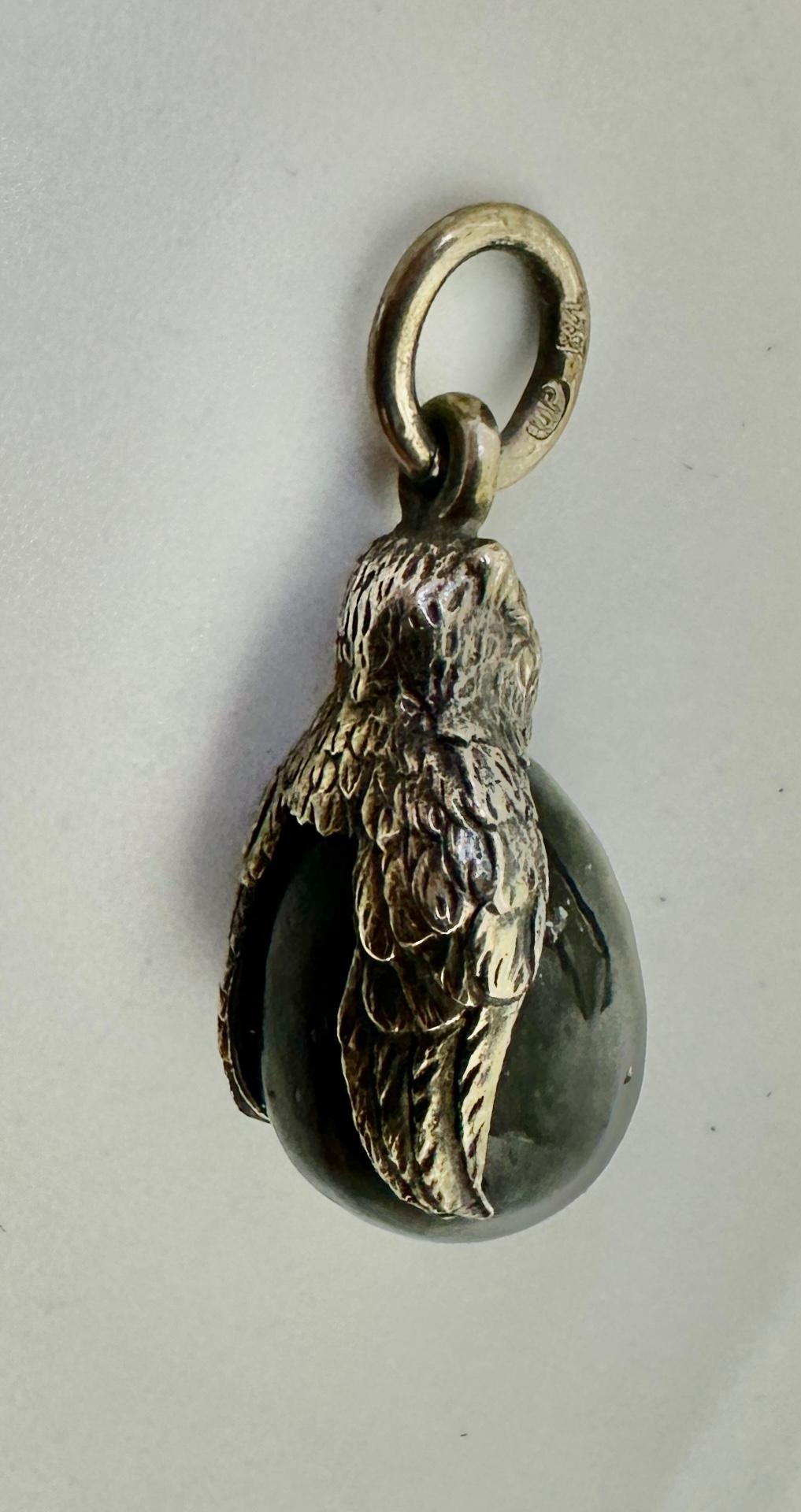 Owl Black Jade Easter Egg Pendant Necklace Charm Silver Oscar Pihl Russian For Sale 1