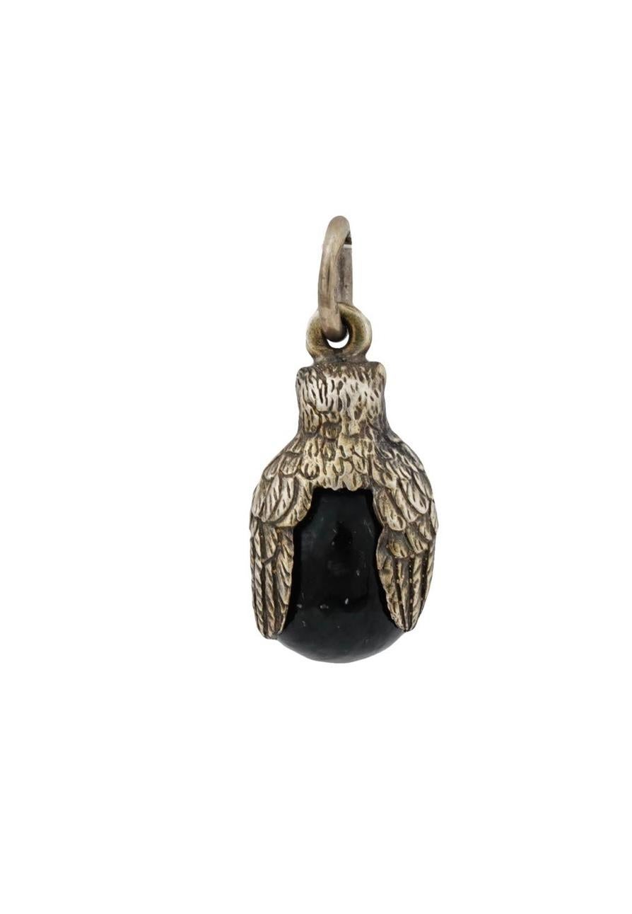 Owl Black Jade Easter Egg Pendant Necklace Charm Silver Oscar Pihl Russian For Sale 3