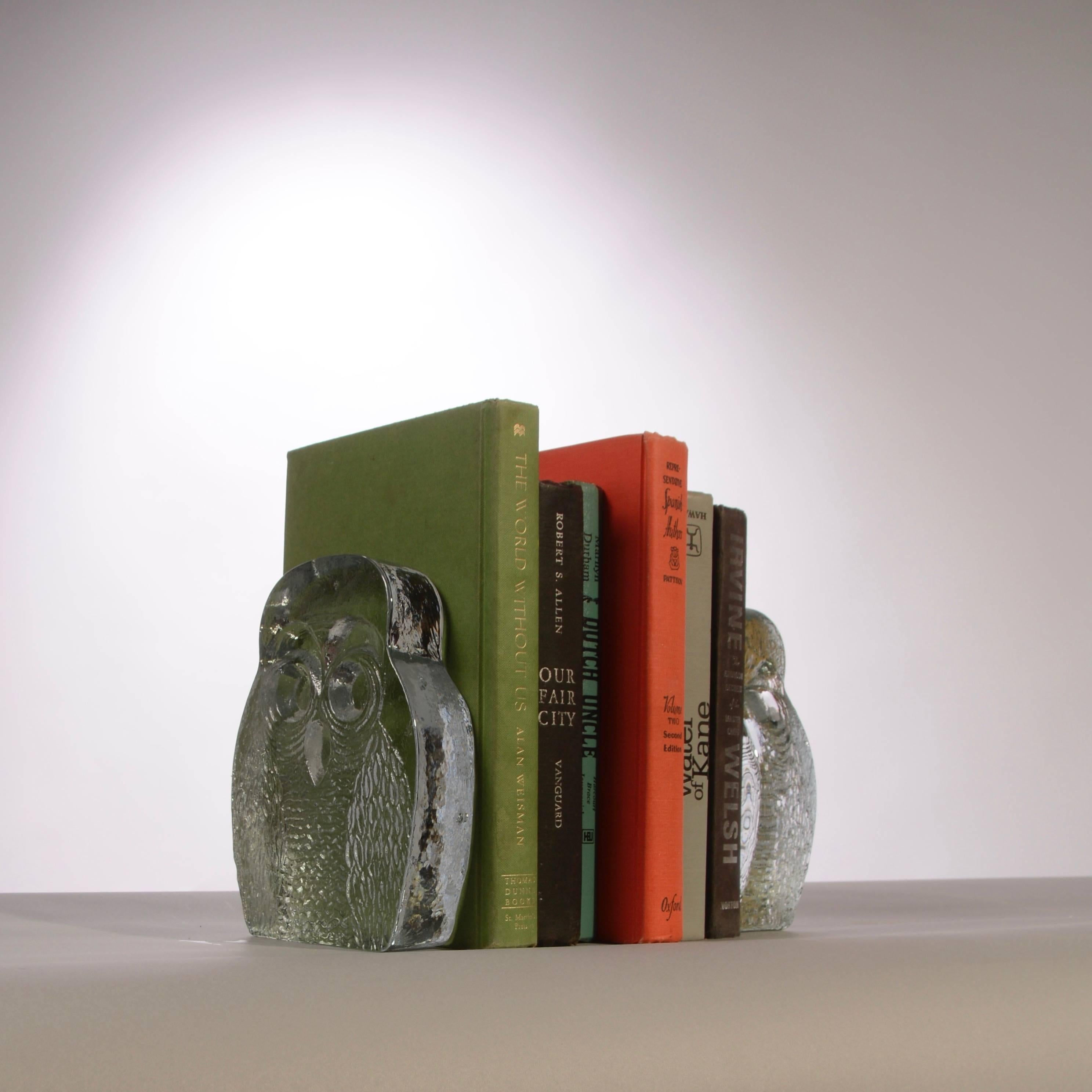 Glass Owl Bookends by Blenko