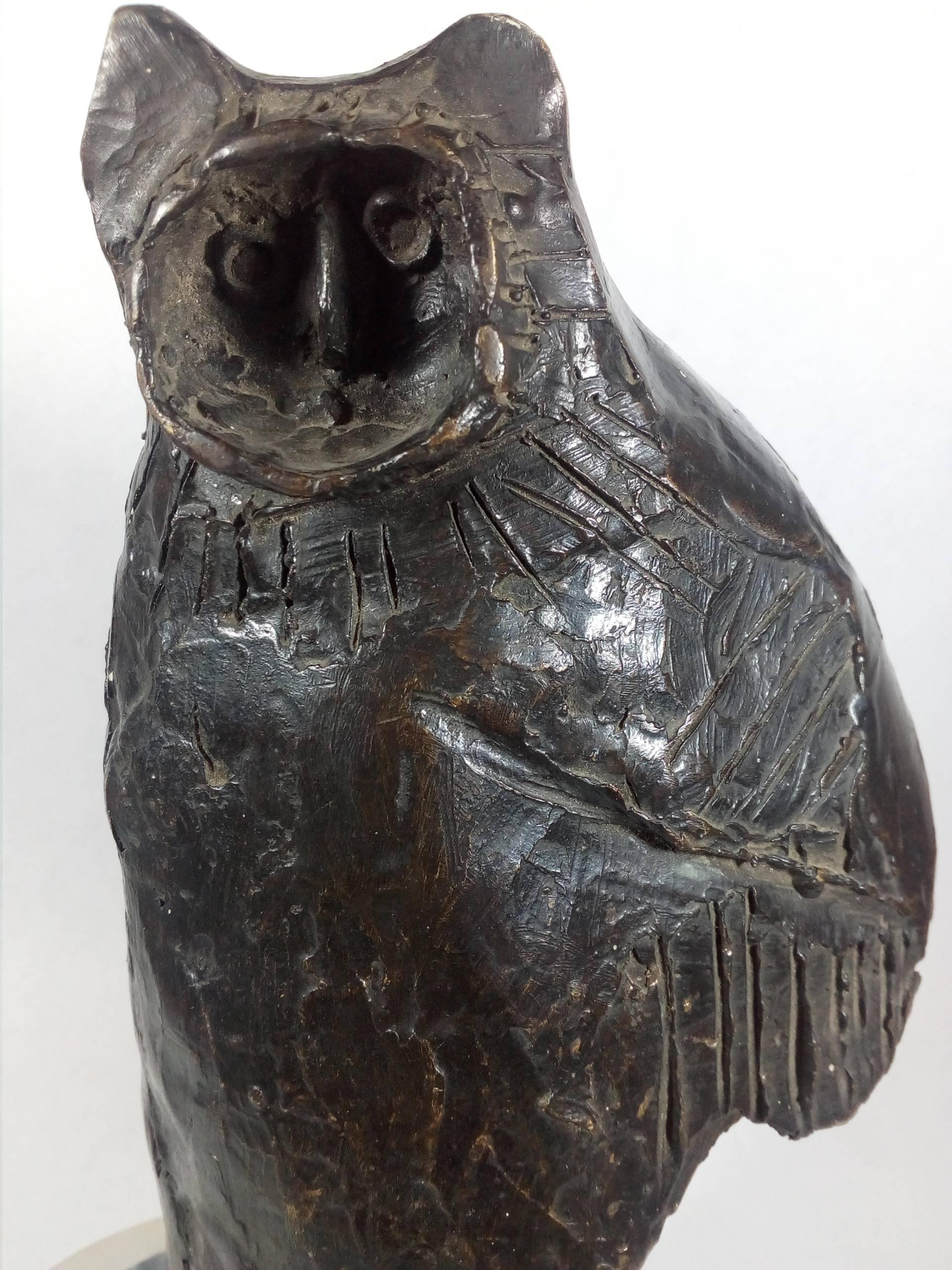 Cast Owl Bronze Sculpture by Heriberto Júarez