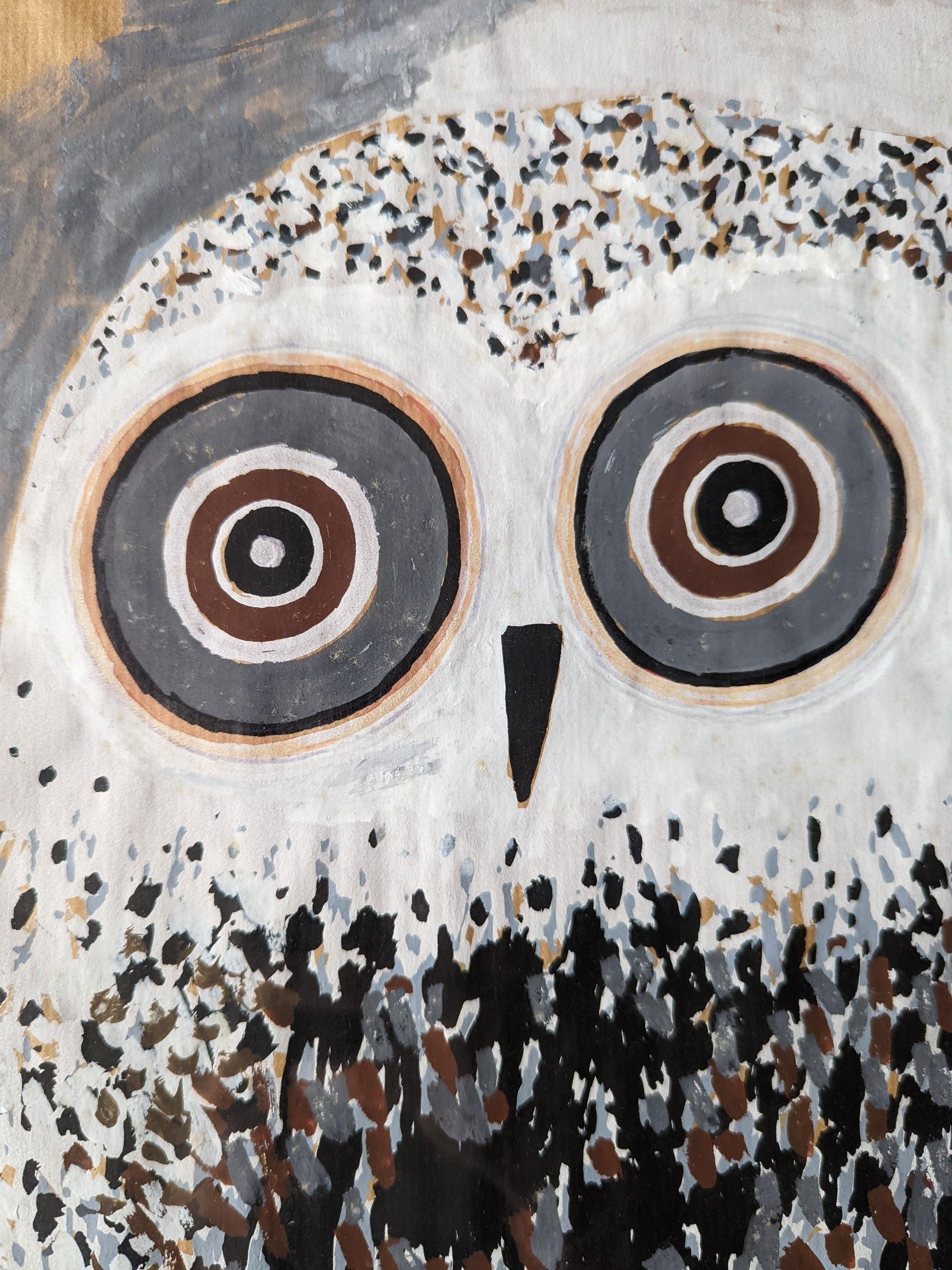 Owl by Guidette CARBONELL gouache on paper 1975 In Good Condition For Sale In BRIOUDE, FR