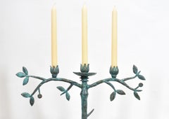 Candelabro gufo in bronzo verdastro