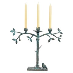 Candelabro gufo in bronzo verdastro