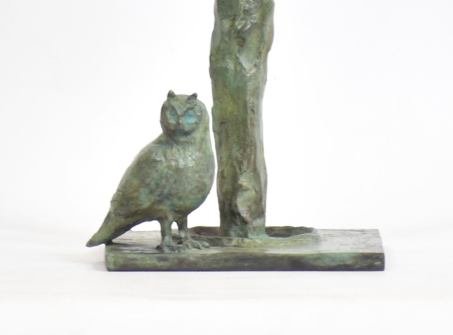 South African Owl Candlesticks in cast bronze in Verdigris For Sale