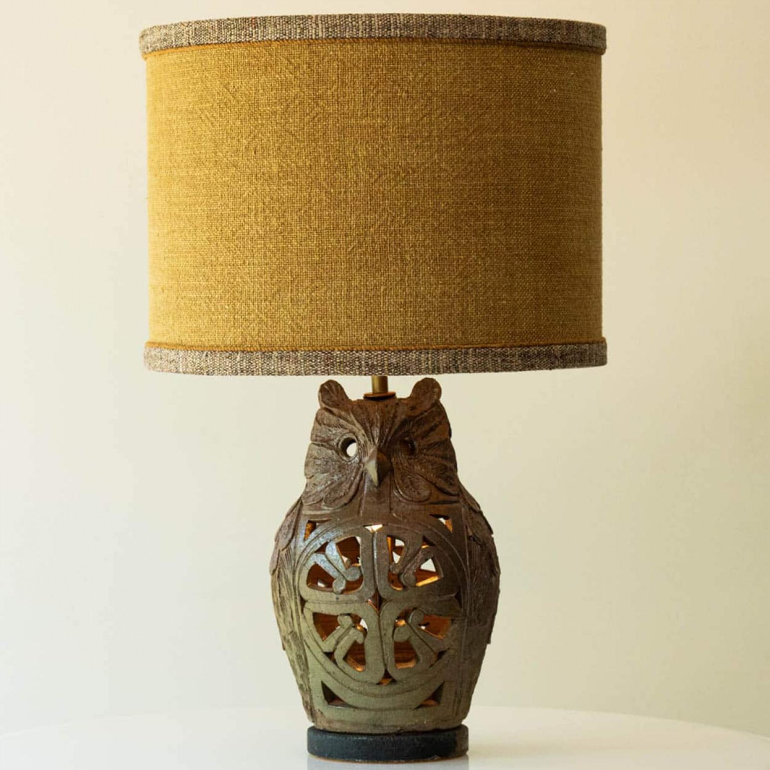 Eule Keramische Tischlampe, Neuer Lampenschirm von René Houben, 1970 im Angebot 2