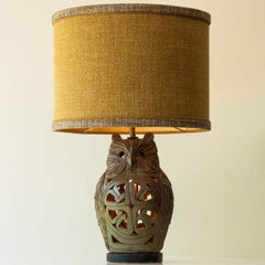 Owl Ceramic Table Lamp, New Lampshade by René Houben, 1970