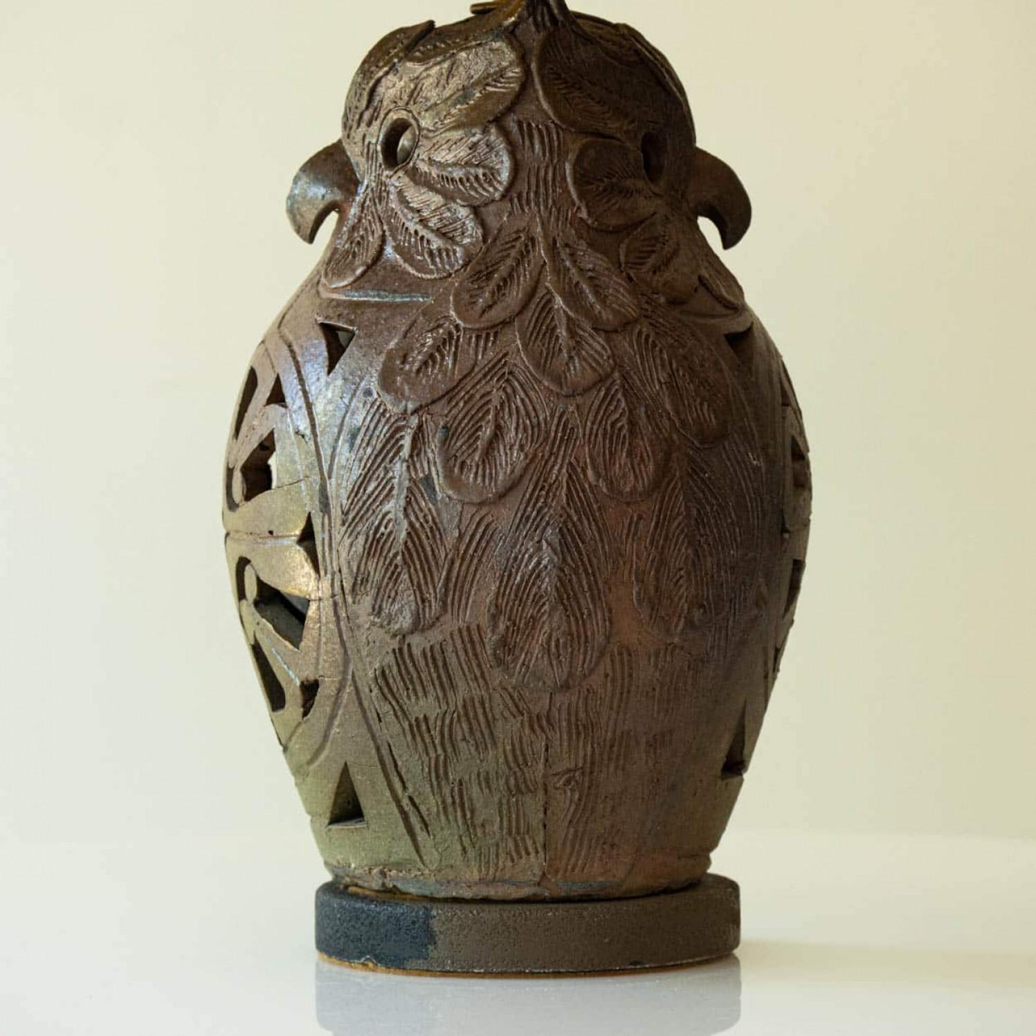 Owl Ceramic Table Lamp, New Lampshade by René Houben, 1970 In Good Condition For Sale In Rijssen, NL