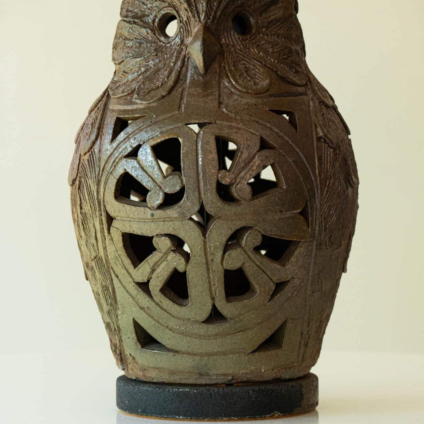 Owl Ceramic Table Lamp, New Lampshade by René Houben, 1970 For Sale 1