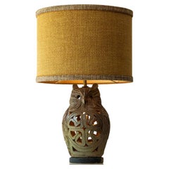 Lampe de table hibou en céramique, nouvel abat-jour de René Houben, 1970