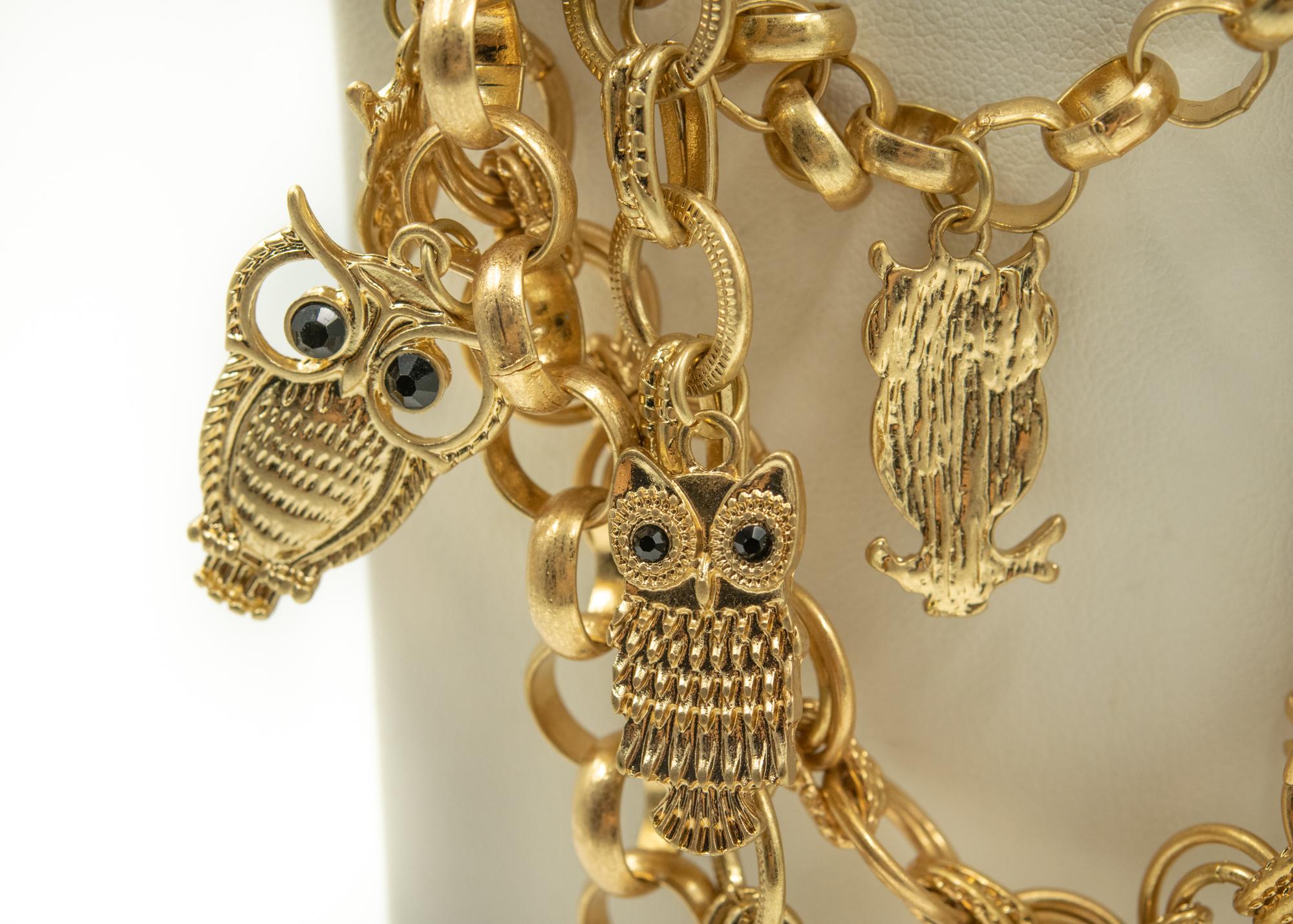 Owl Charm Multi Chain Bib Statement Necklace by Iris Apfel for Rara Avis In Excellent Condition In Miami Beach, FL