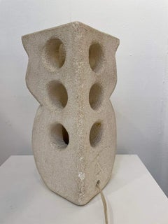 Owl Desk Lamp Signed by Albert Tormos, Limestone, France, 1970s