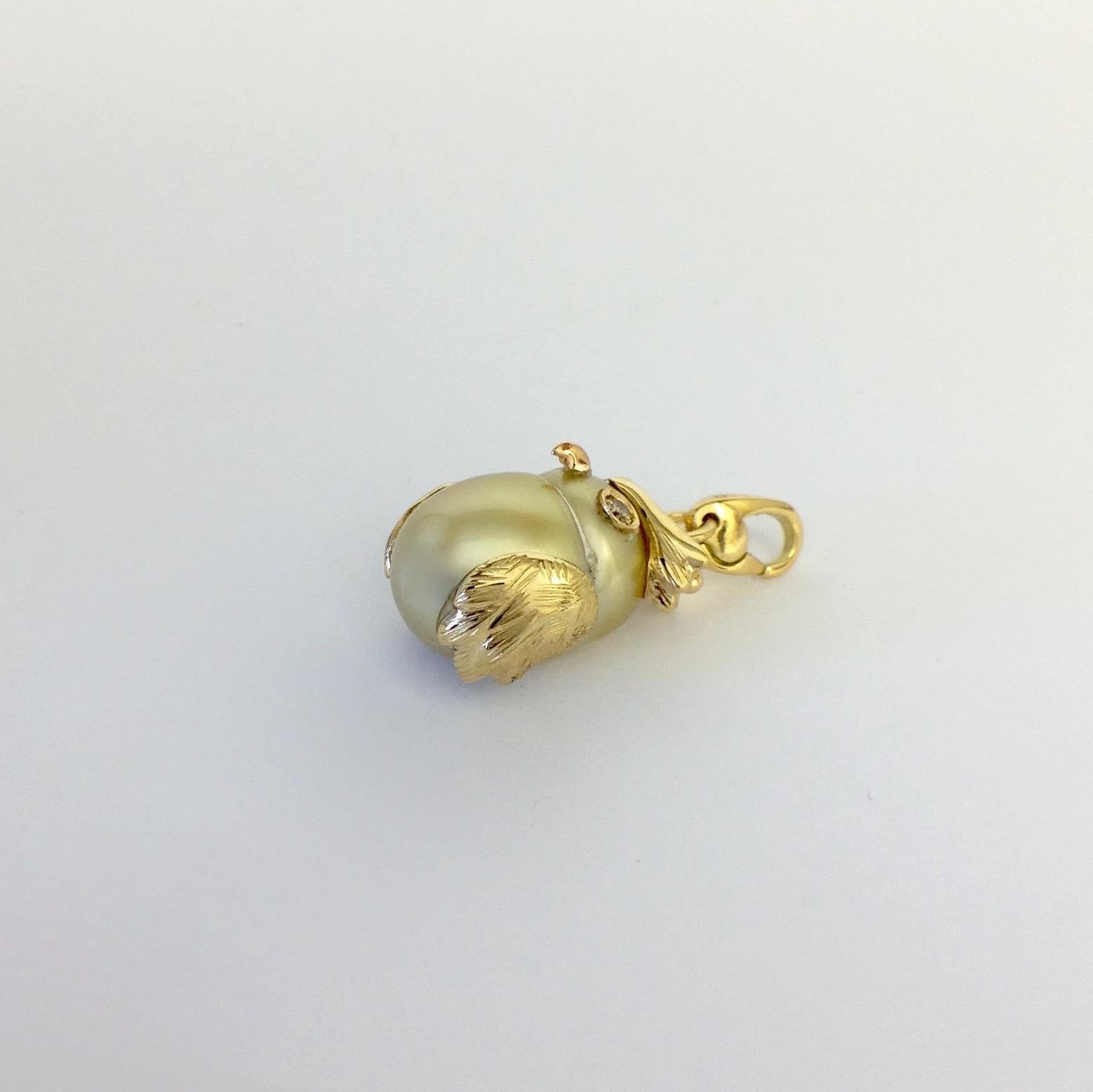 Owl Diamond 18K Gold Australian Pearl  Charm or Pendant Necklace 4