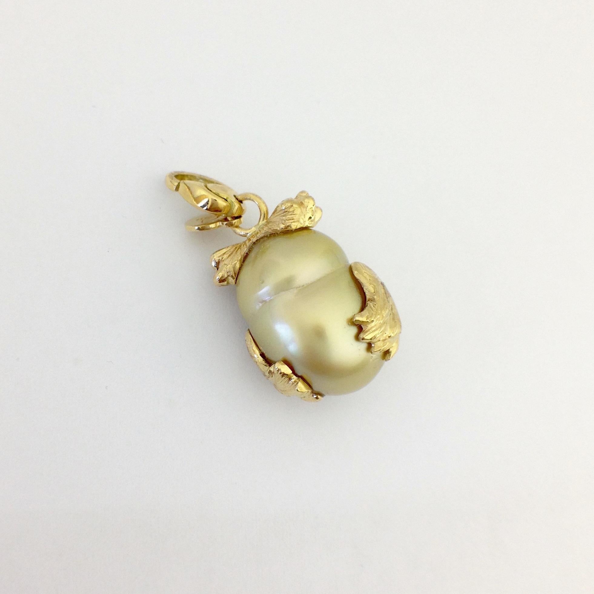 Owl Diamond 18K Gold Australian Pearl  Charm or Pendant Necklace 5