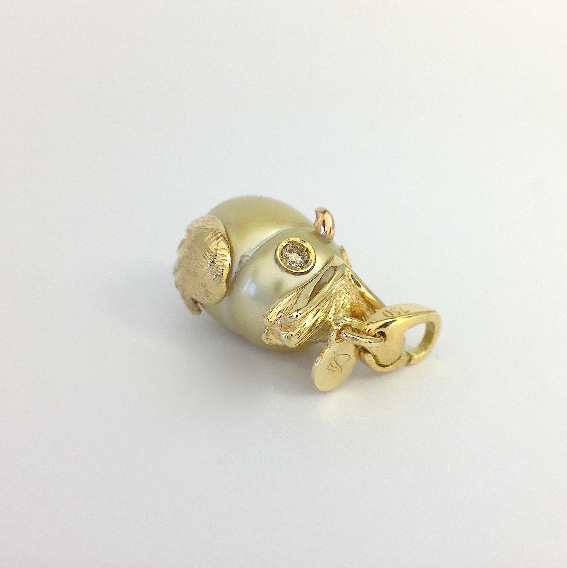 Owl Diamond 18K Gold Australian Pearl  Charm or Pendant Necklace 6