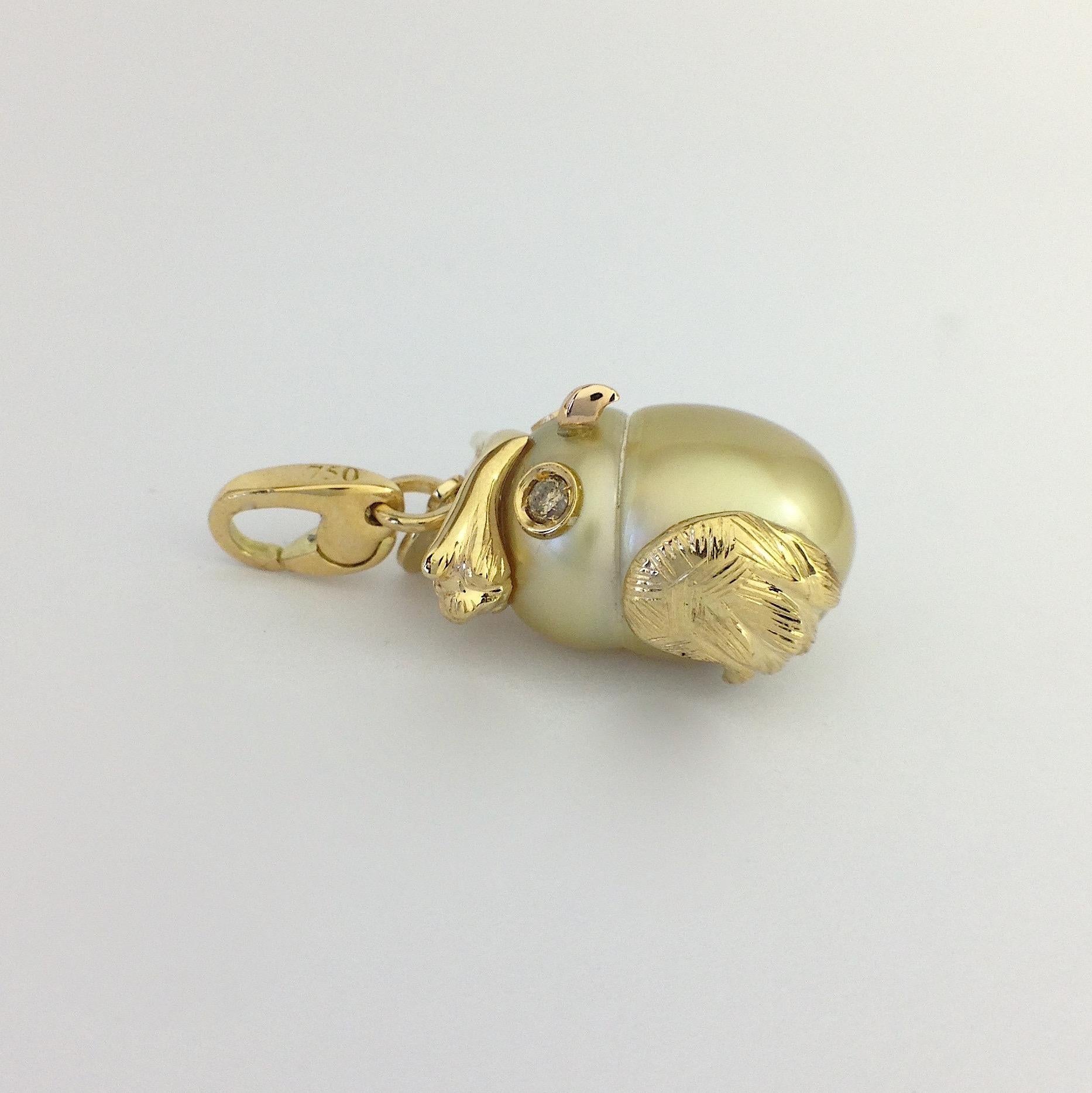 Owl Diamond 18K Gold Australian Pearl  Charm or Pendant Necklace 7