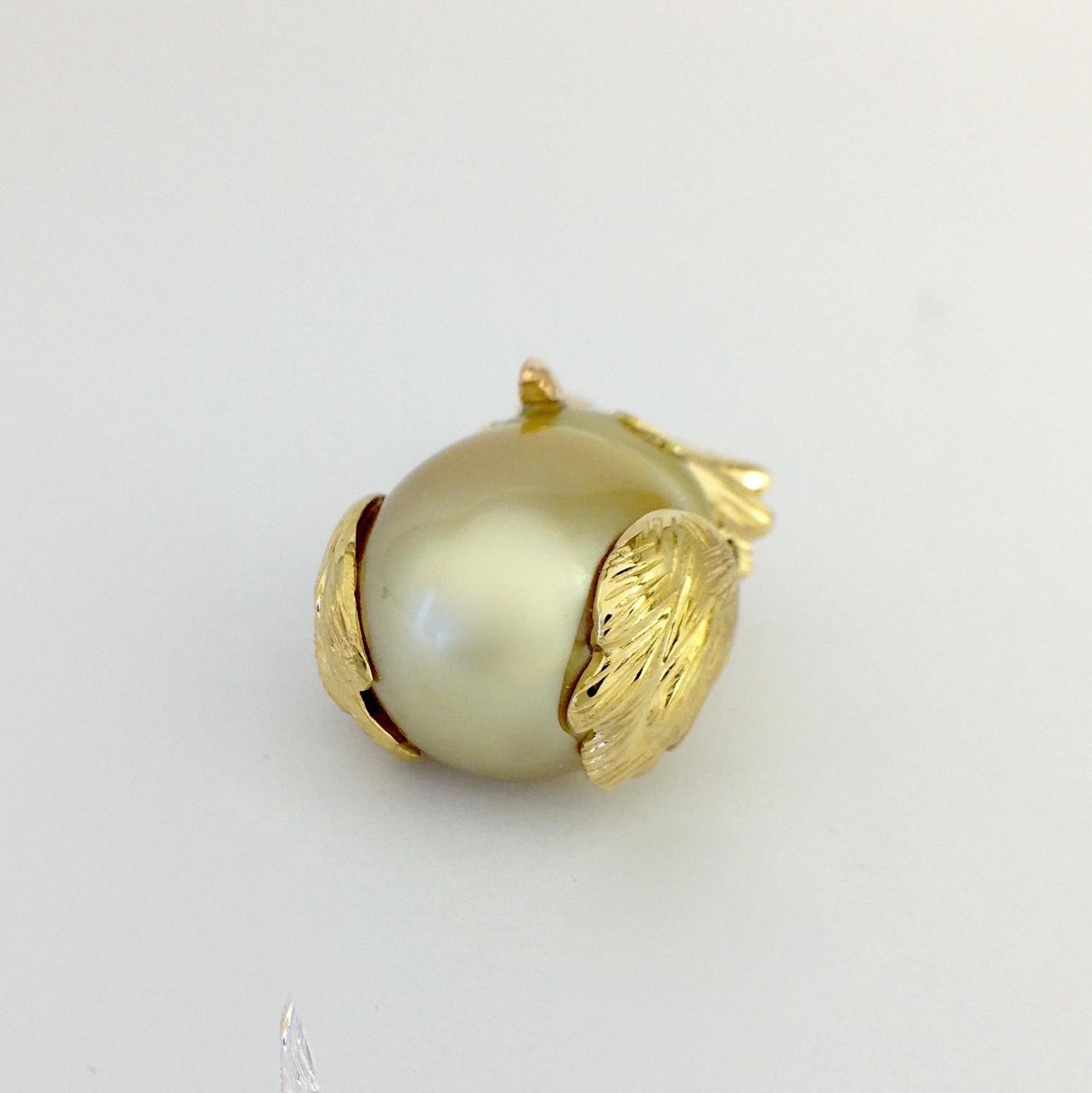 Owl Diamond 18K Gold Australian Pearl  Charm or Pendant Necklace 8