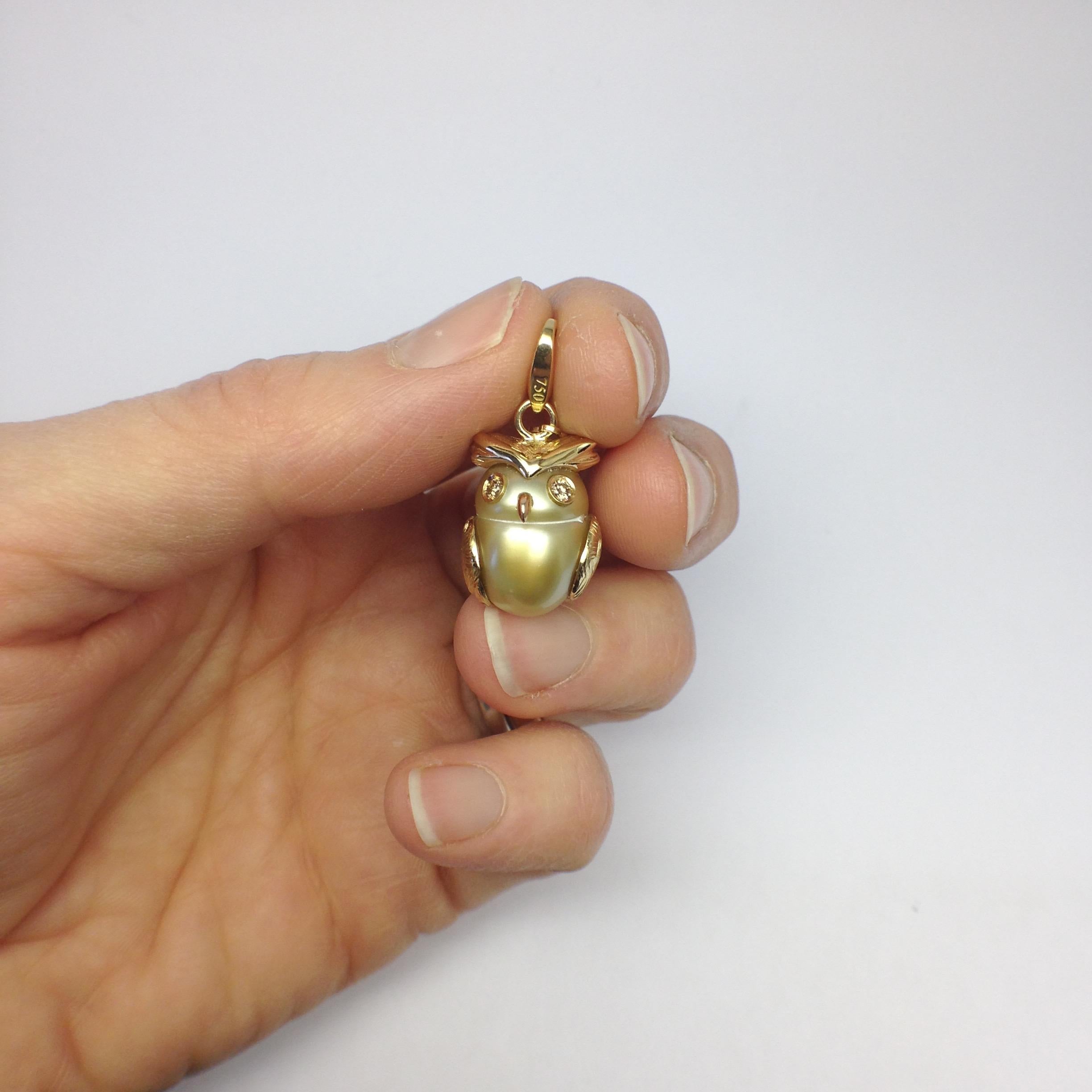 Owl Diamond 18K Gold Australian Pearl  Charm or Pendant Necklace 9