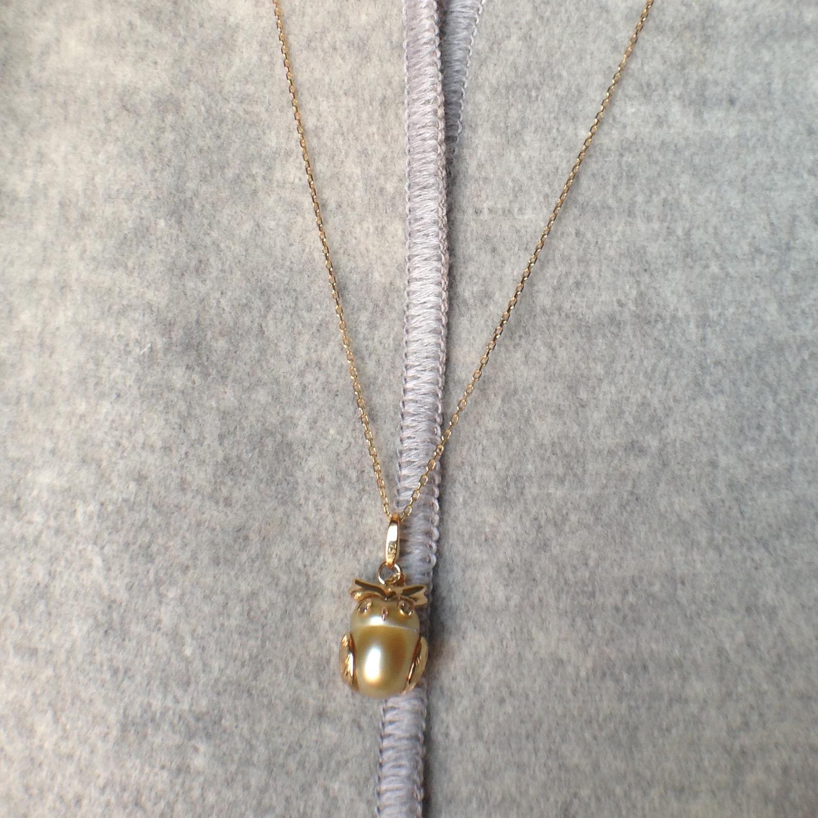 Owl Diamond 18K Gold Australian Pearl  Charm or Pendant Necklace 10