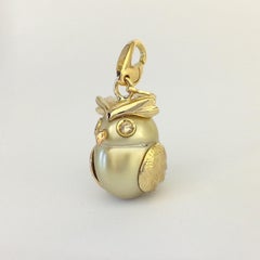 Owl Diamond 18K Gold Australian Pearl  Charm or Pendant Necklace