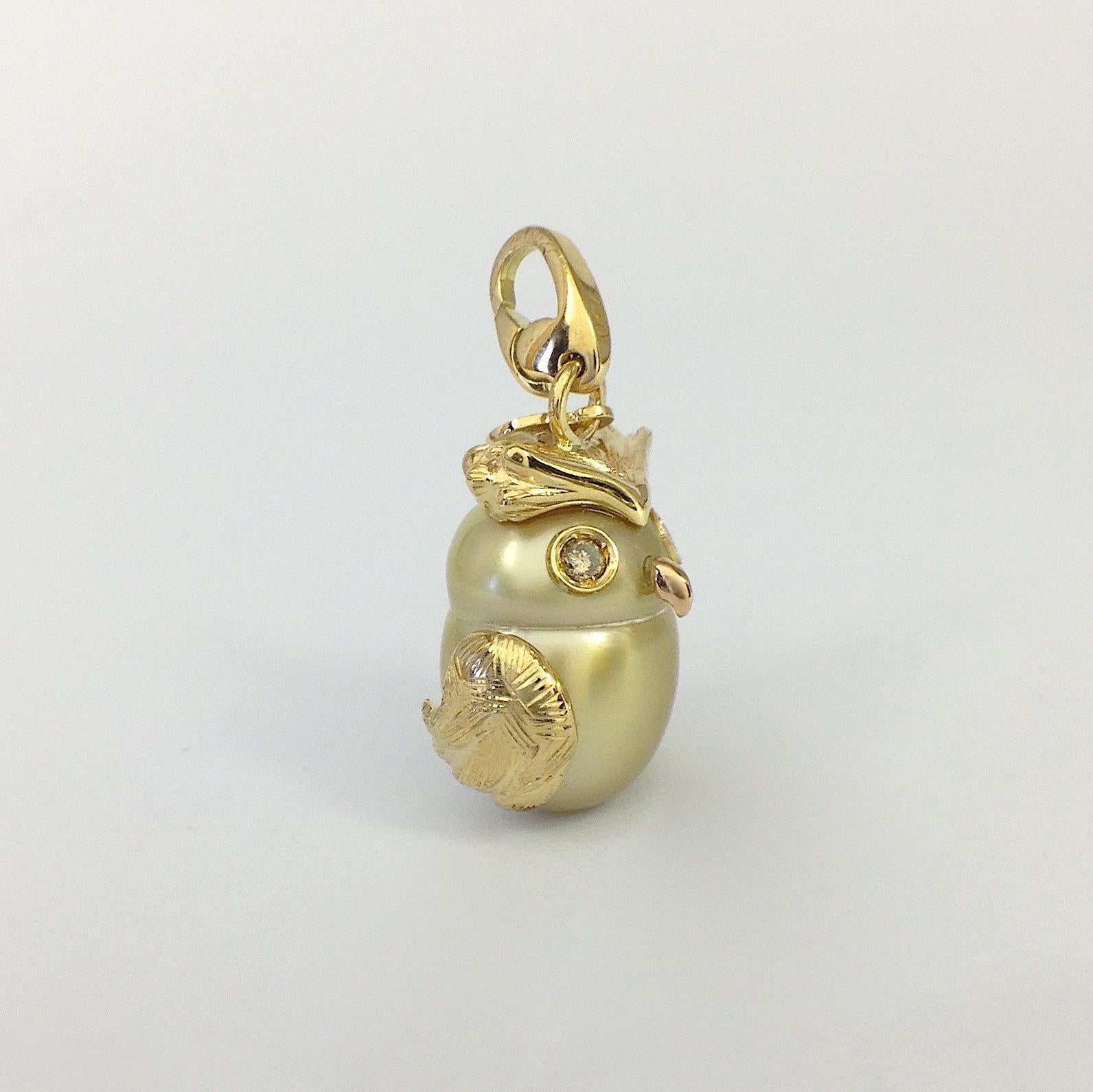 Owl Diamond 18K Gold Australian Pearl  Charm or Pendant Necklace 3