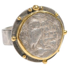 Antique Owl Drachm Ring in 22k & sterling silver