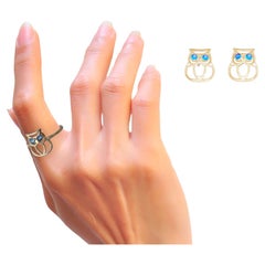 Owl earrings and ring set in 14k gold. 