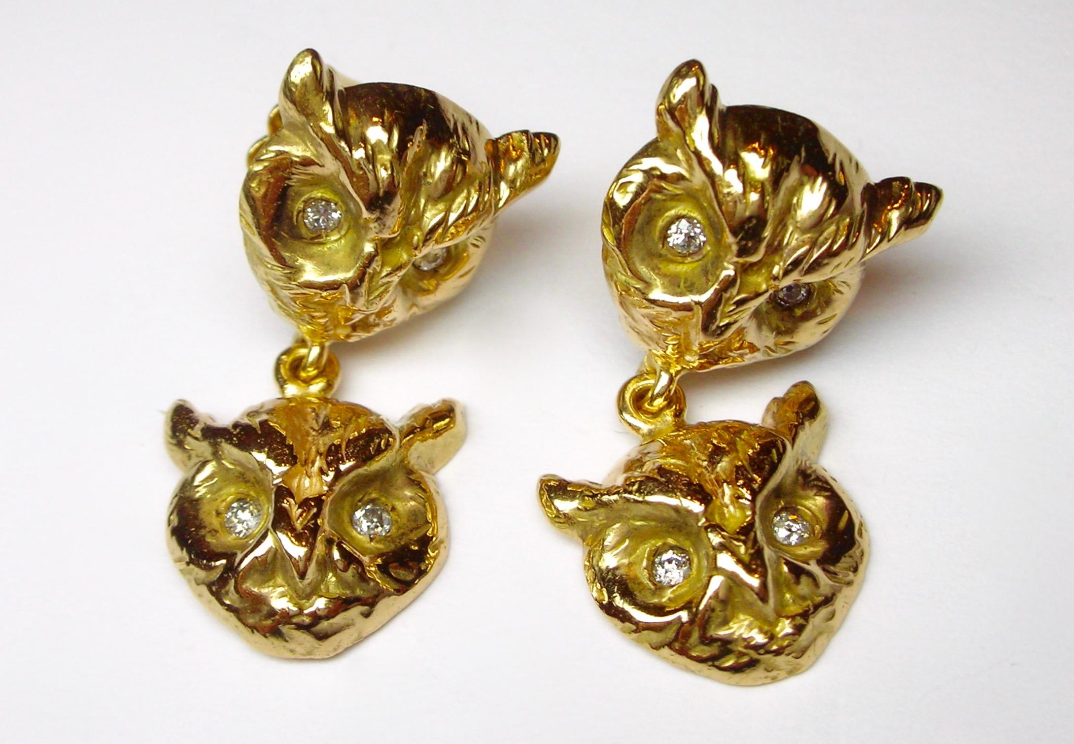14k gold owl earrings