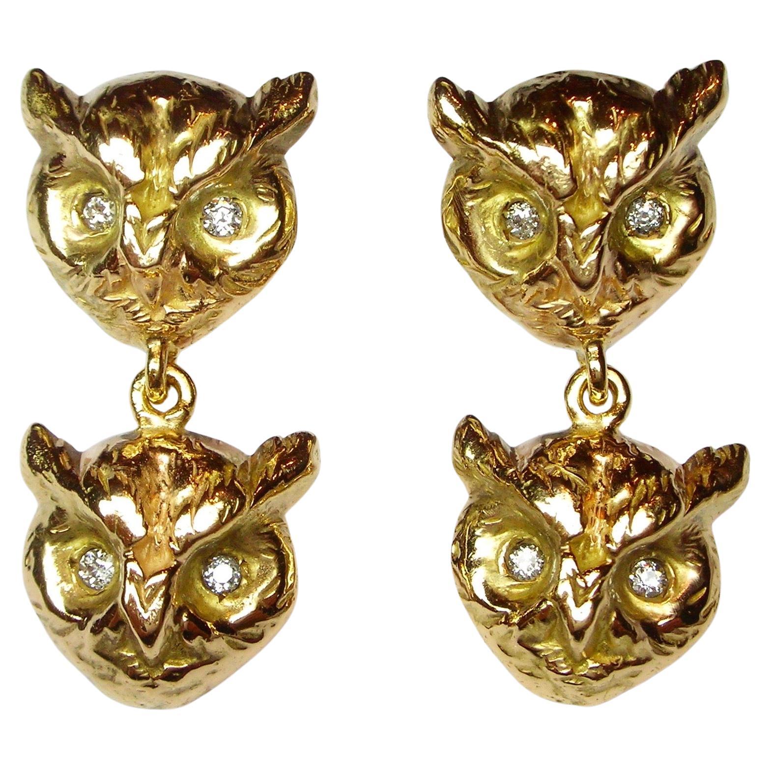 Owl Earrings With Diamonds For Sale