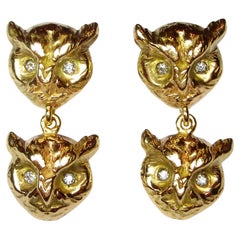 Retro Owl Earrings With Diamonds
