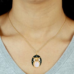 Owl Enamel Pendant With Ethiopian Opal & Smoky Quartz Accented With Diamonds