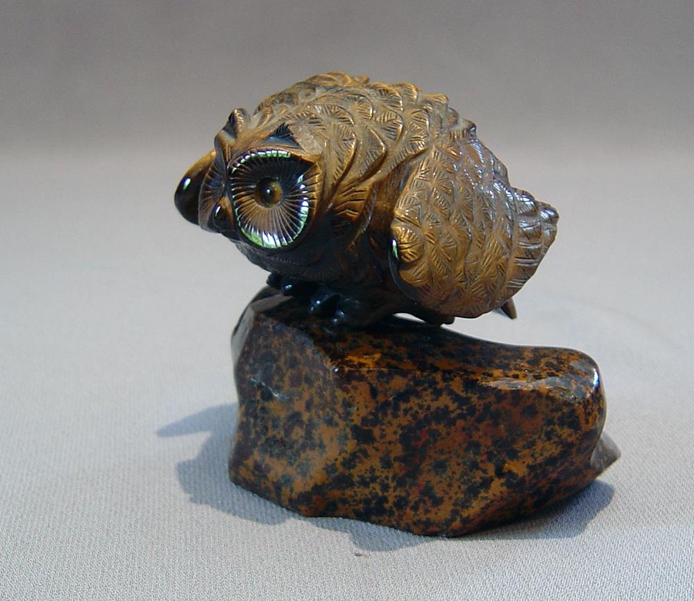 French Owl hand carved in Tigers Eye For Sale