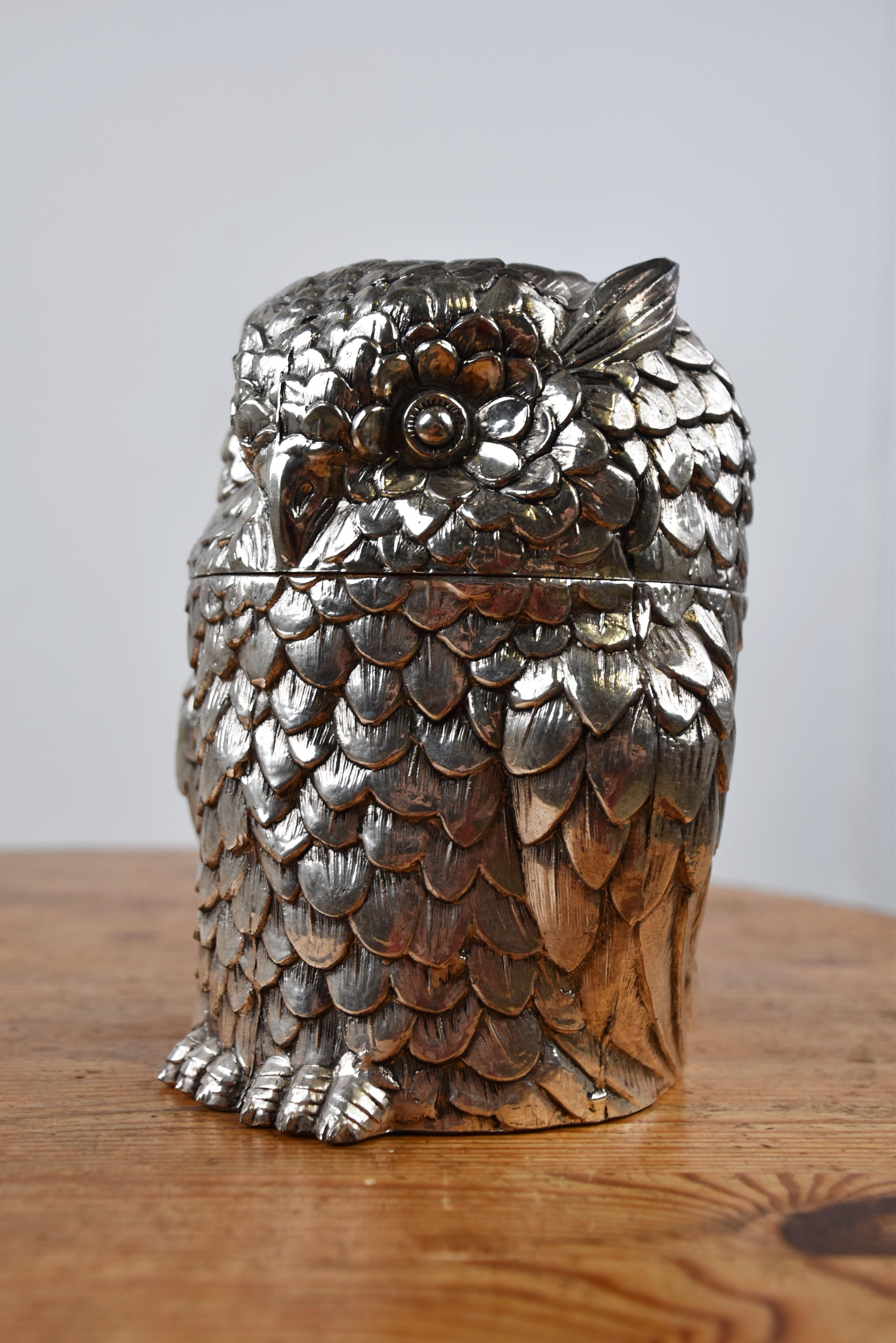 Metal Owl Ice Bucket B Y Mauro Manetti, 1960s