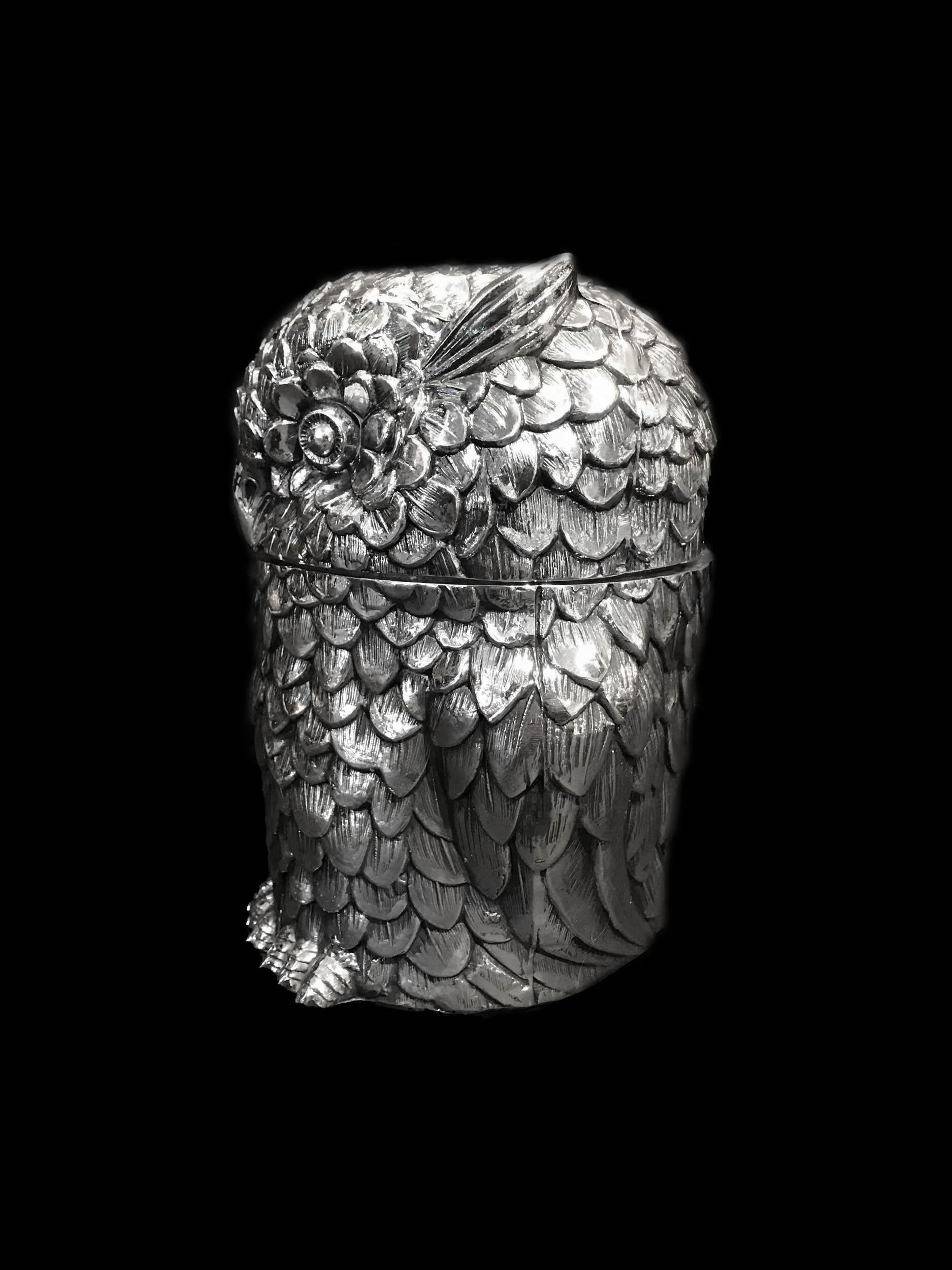 Italian Owl Ice Bucket Designed by Mauro Manetti, Silver Plated, circa 1960