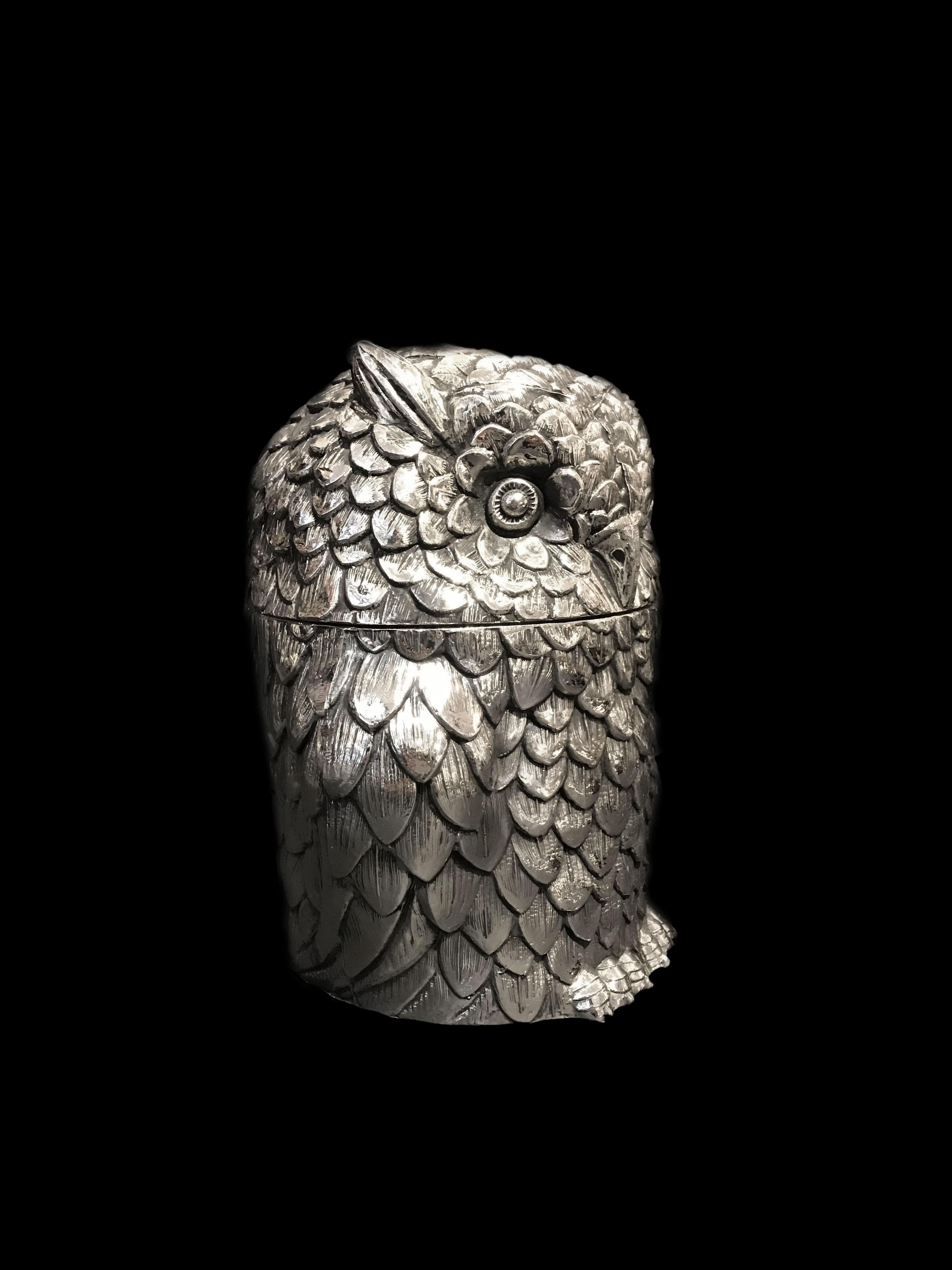 Italian Owl Ice Bucket Designed by Mauro Manetti, Silver Plated, circa 1970