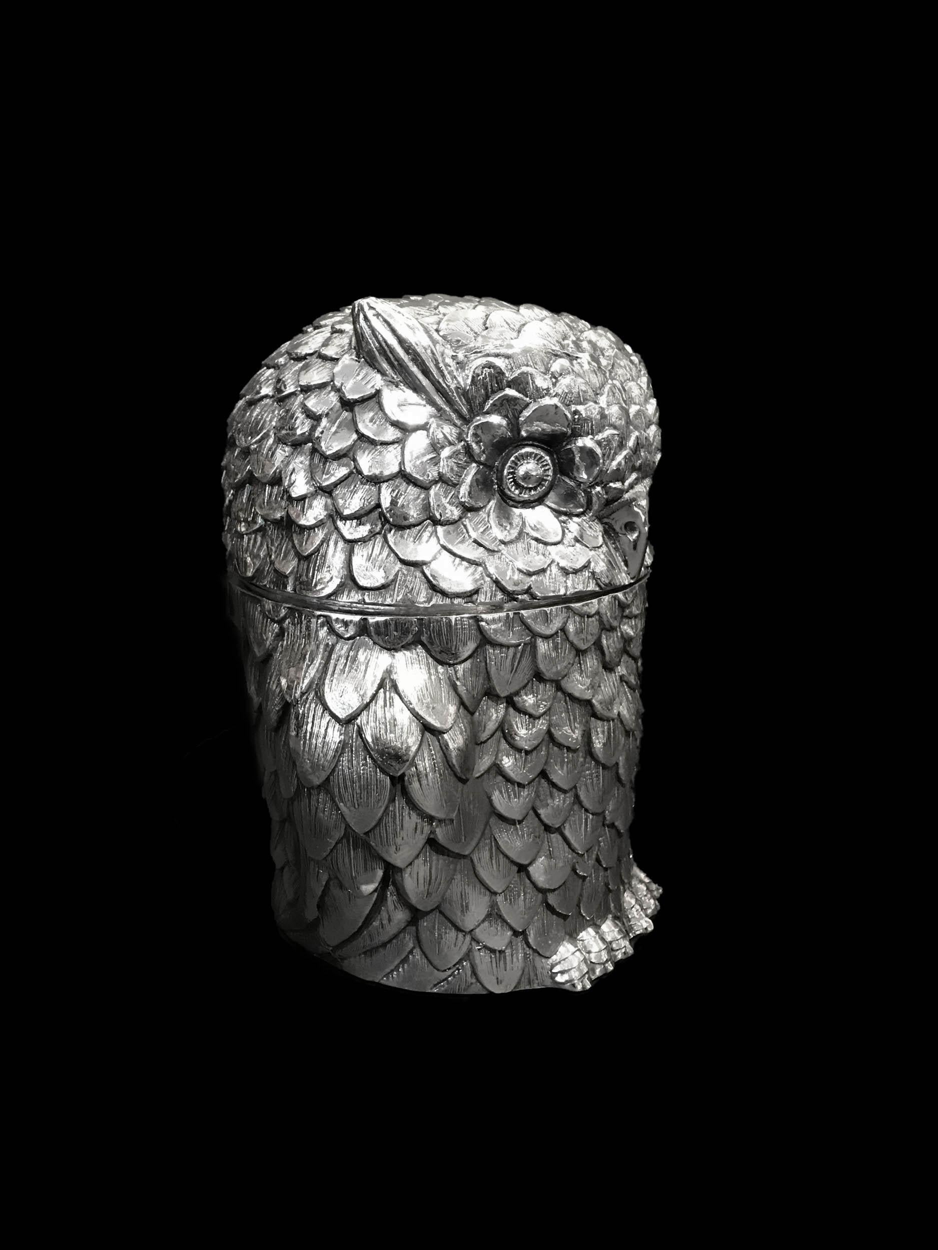 Cast Owl Ice Bucket Designed by Mauro Manetti, Silver Plated, circa 1960