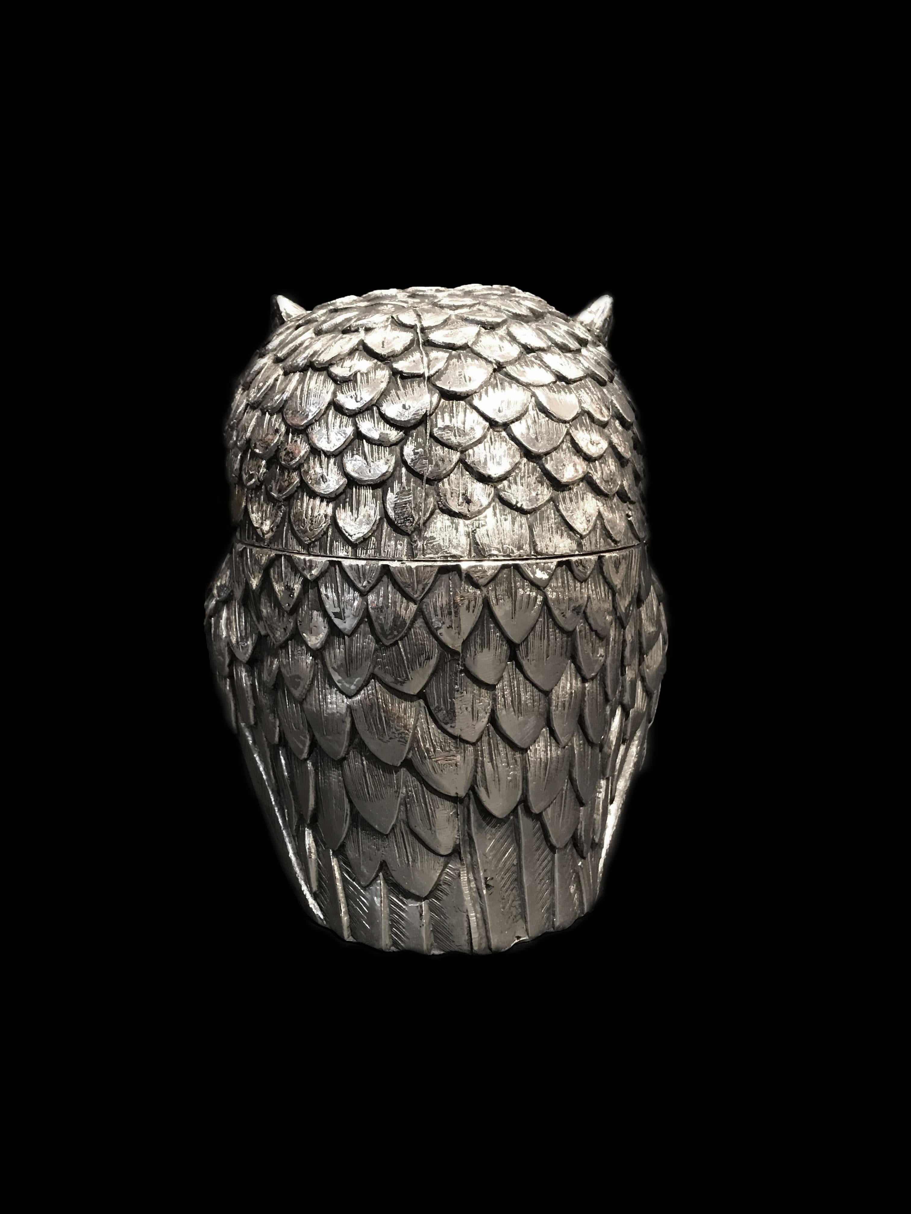 Cast Owl Ice Bucket Designed by Mauro Manetti, Silver Plated, circa 1970