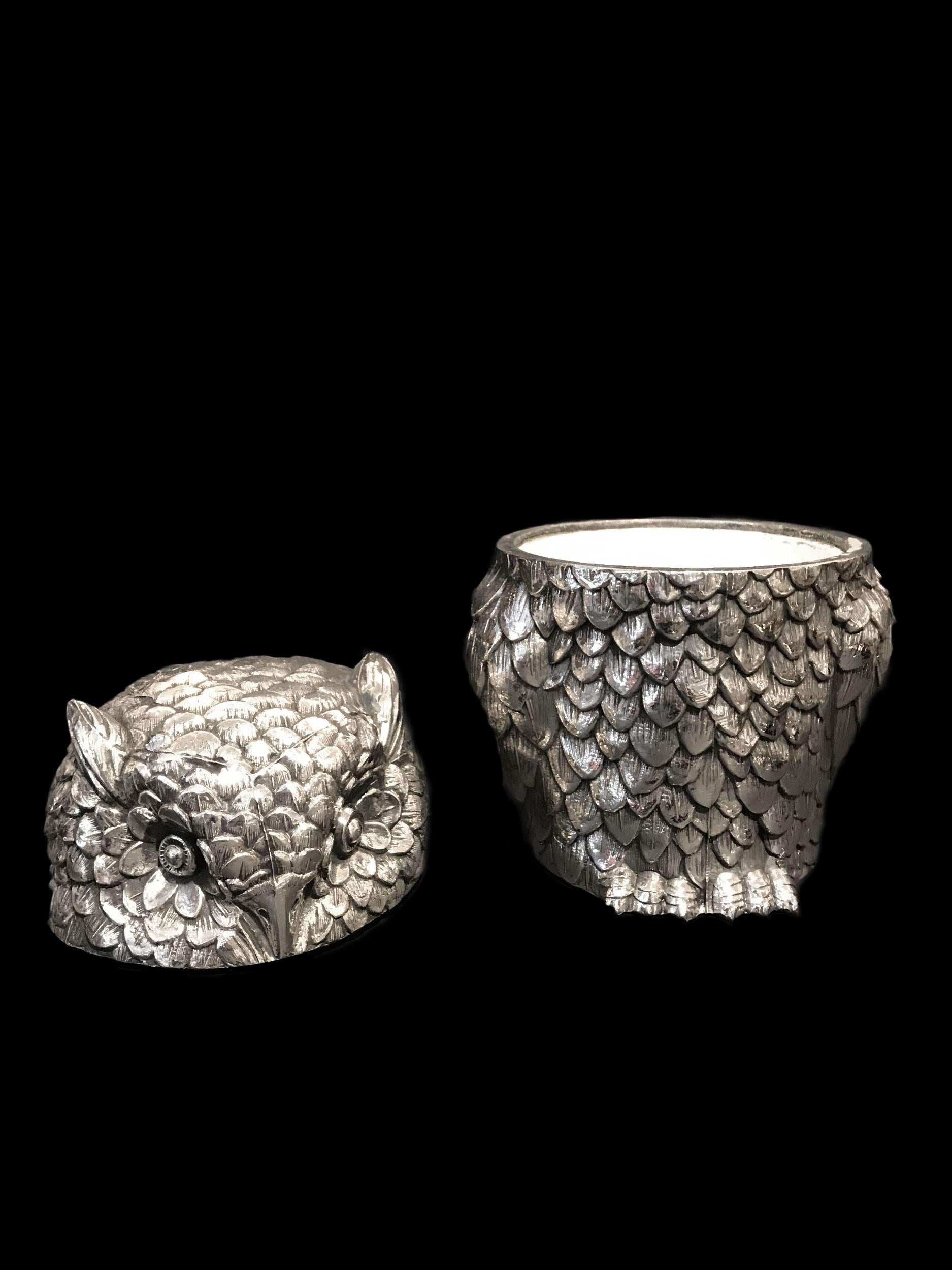 Owl Ice Bucket Designed by Mauro Manetti, Silver Plated, circa 1970 In Good Condition In Paris, FR