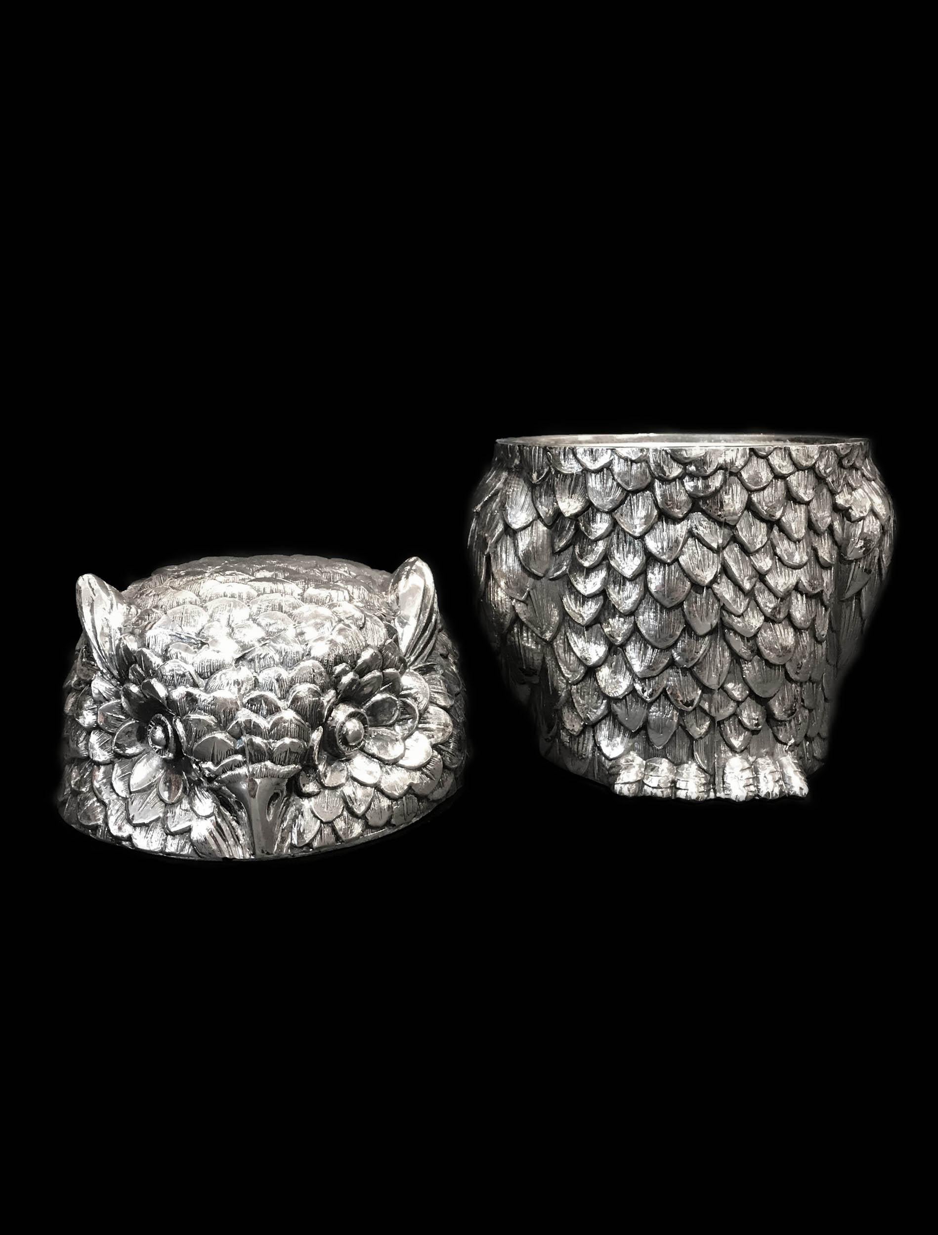 Mid-20th Century Owl Ice Bucket Designed by Mauro Manetti, Silver Plated, circa 1960