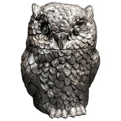 Seau à glace en forme de hibou conçu par Mauro Manetti, plaqué argent, vers 1970