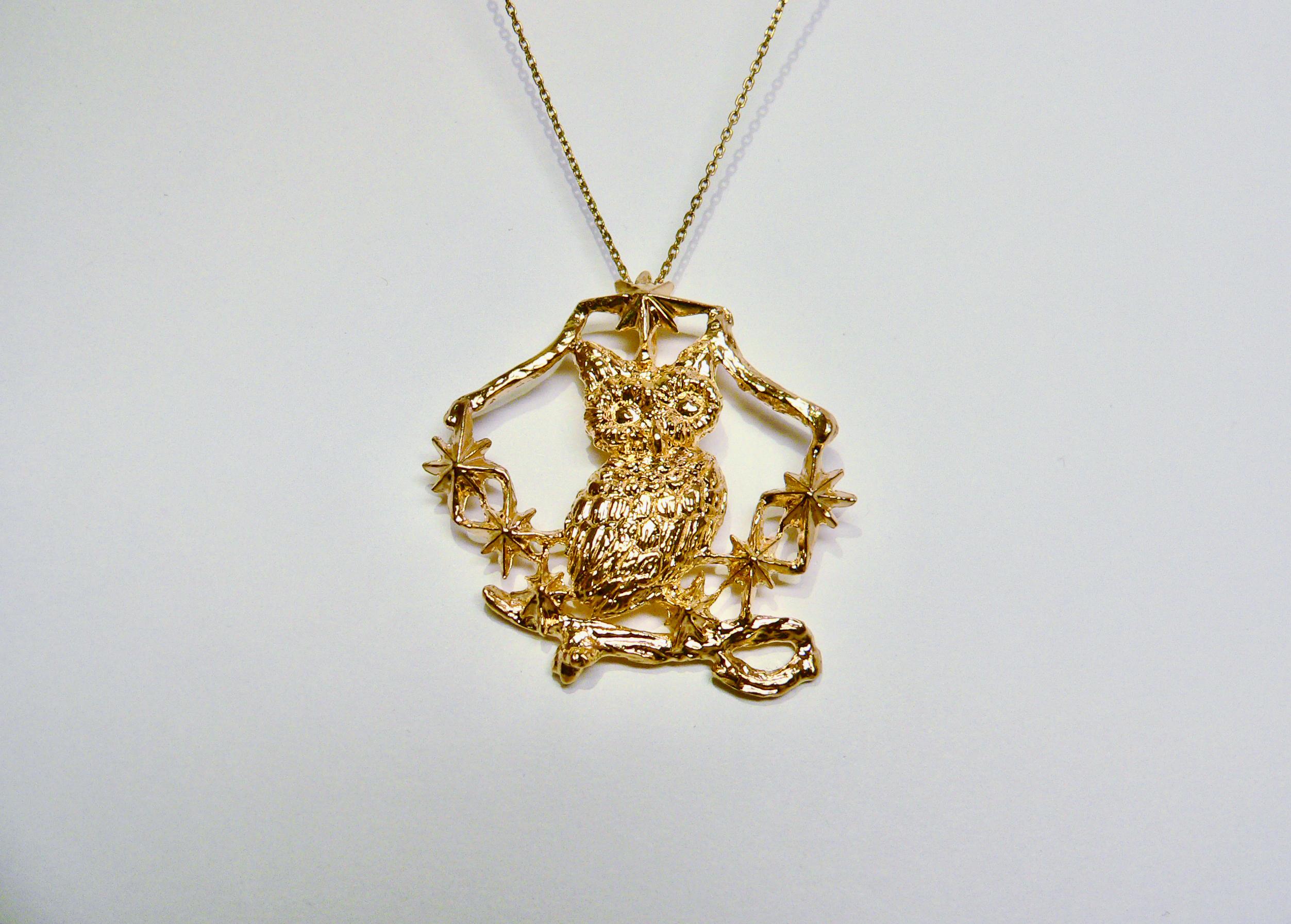 Owl in the Woods, Sterling Silver with 18 Karat Gold-Plate In New Condition For Sale In Tokyo, JP