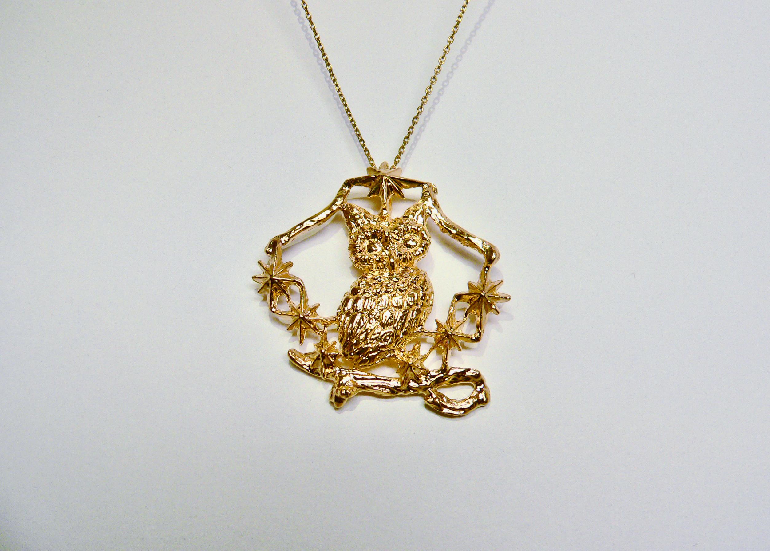 Gufo nel bosco, Argento 925 con placca d'oro 18 carati In condizioni Nuovo in vendita a Tokyo, JP