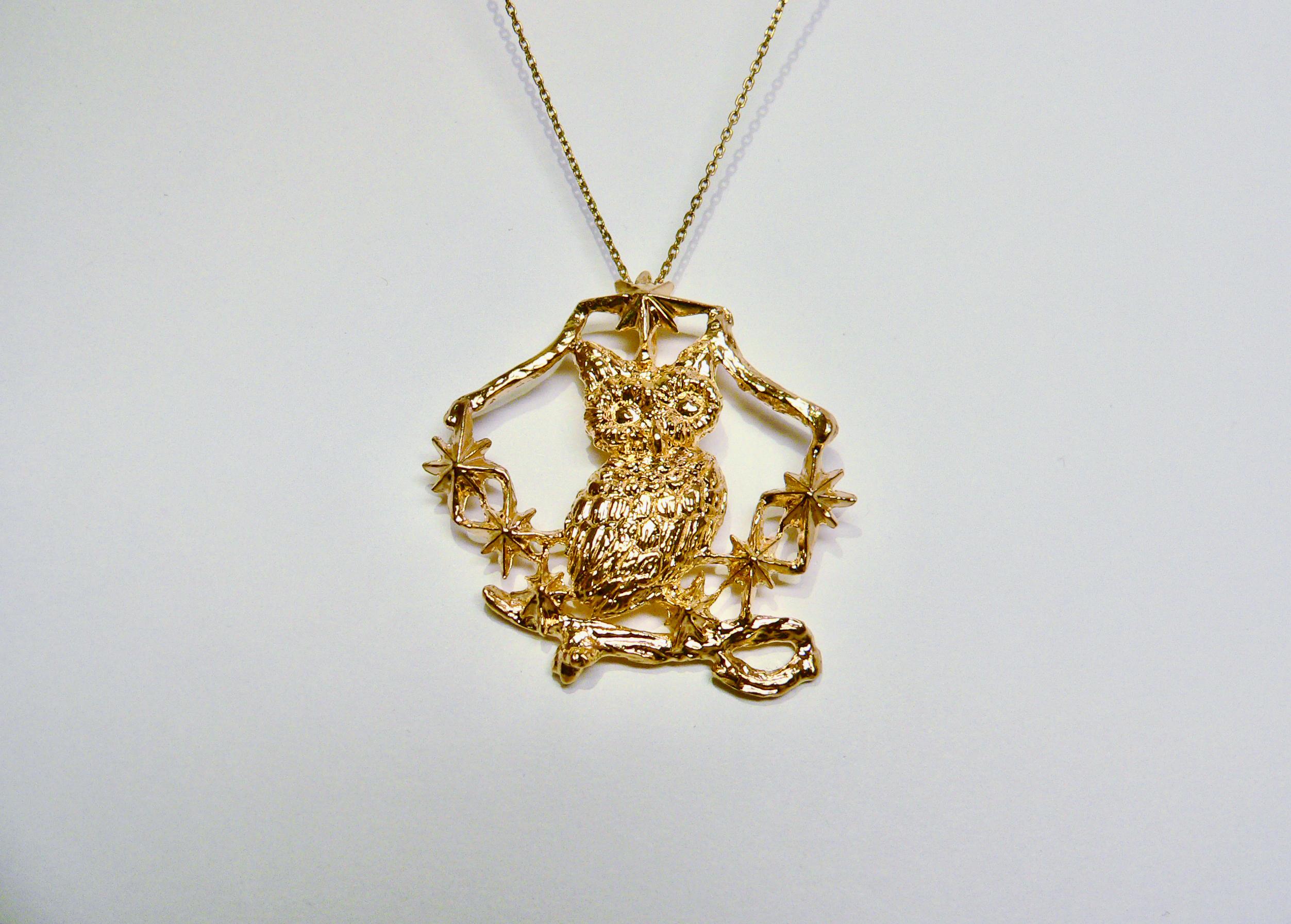 Hibou dans les bois, argent sterling et plaqué or 18 carats Neuf - En vente à Tokyo, JP