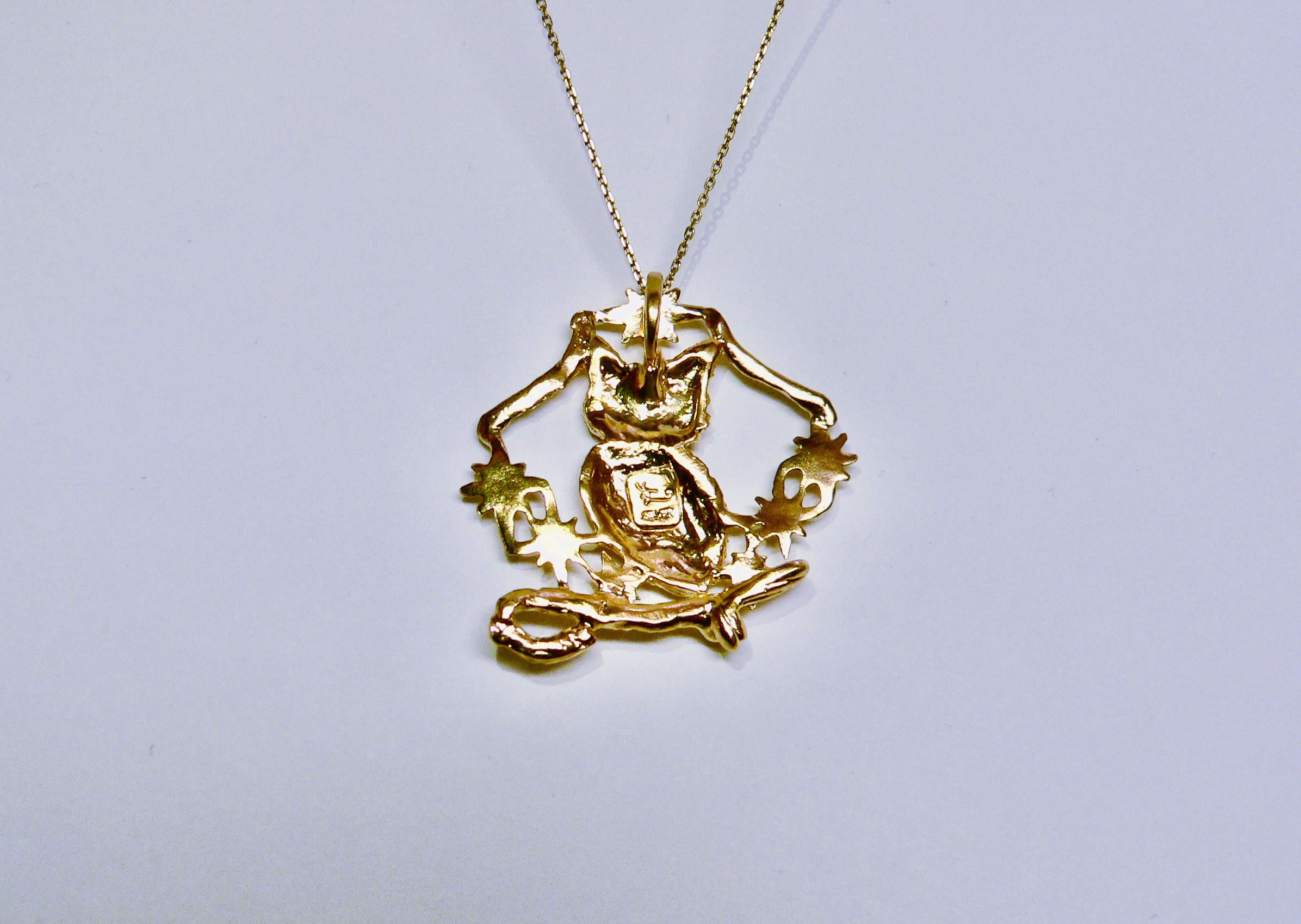 Women's or Men's Owl in the Woods, Sterling Silver with 18 Karat Gold-Plate For Sale