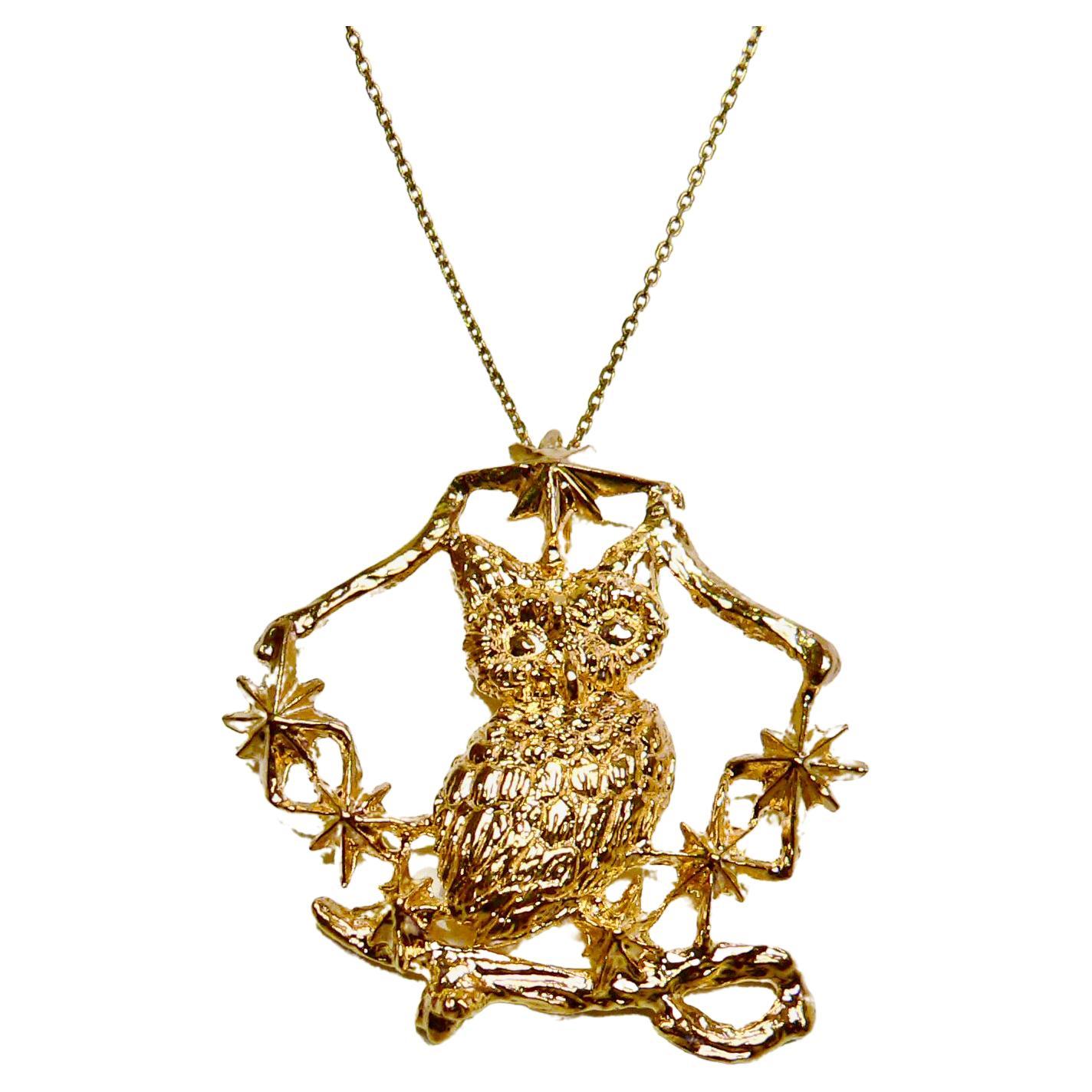 Owl in the Woods, Sterling Silver with 18 Karat Gold-Plate For Sale