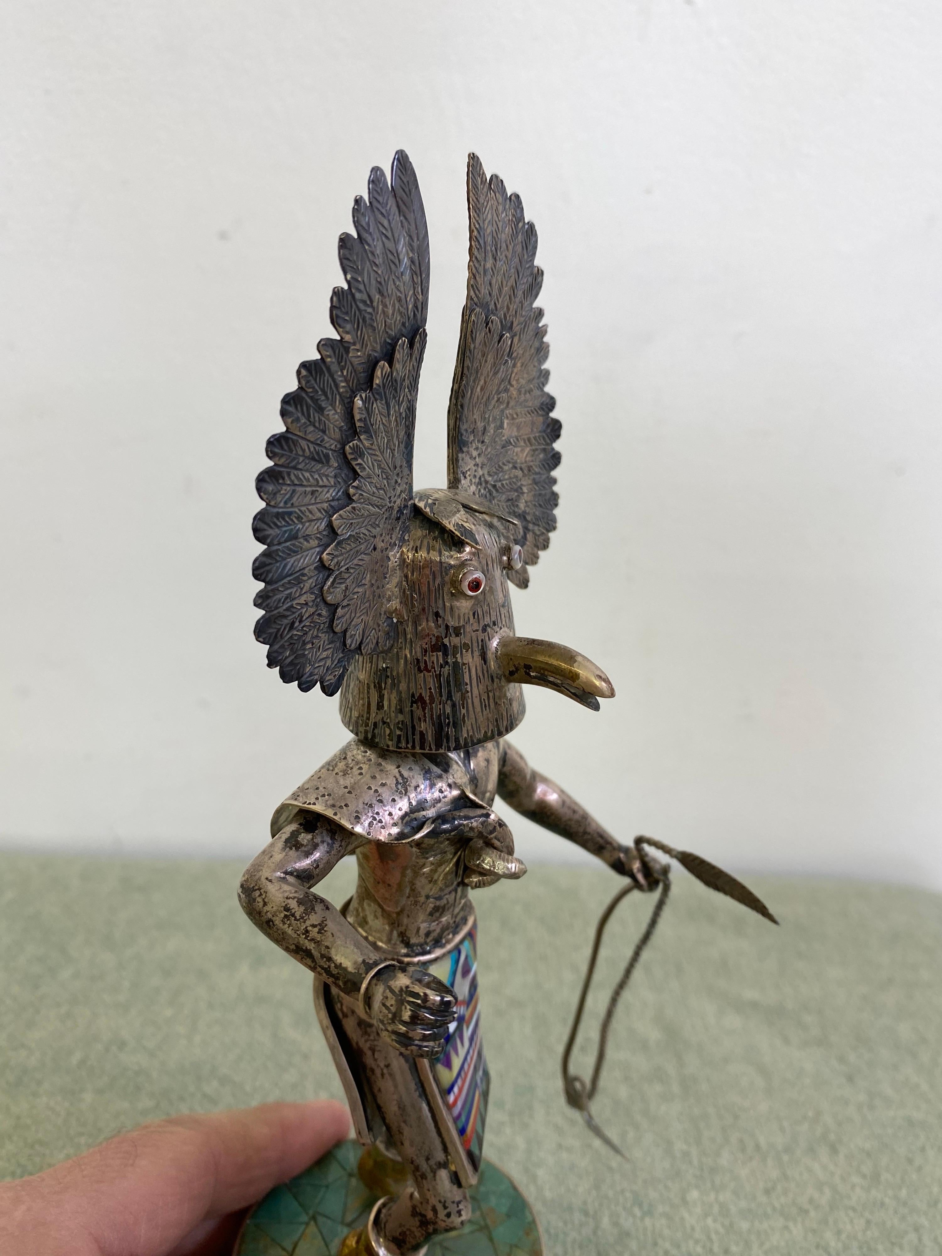 Anglo-Indian Owl kachina by Gaspar Sterling and Turquoise For Sale