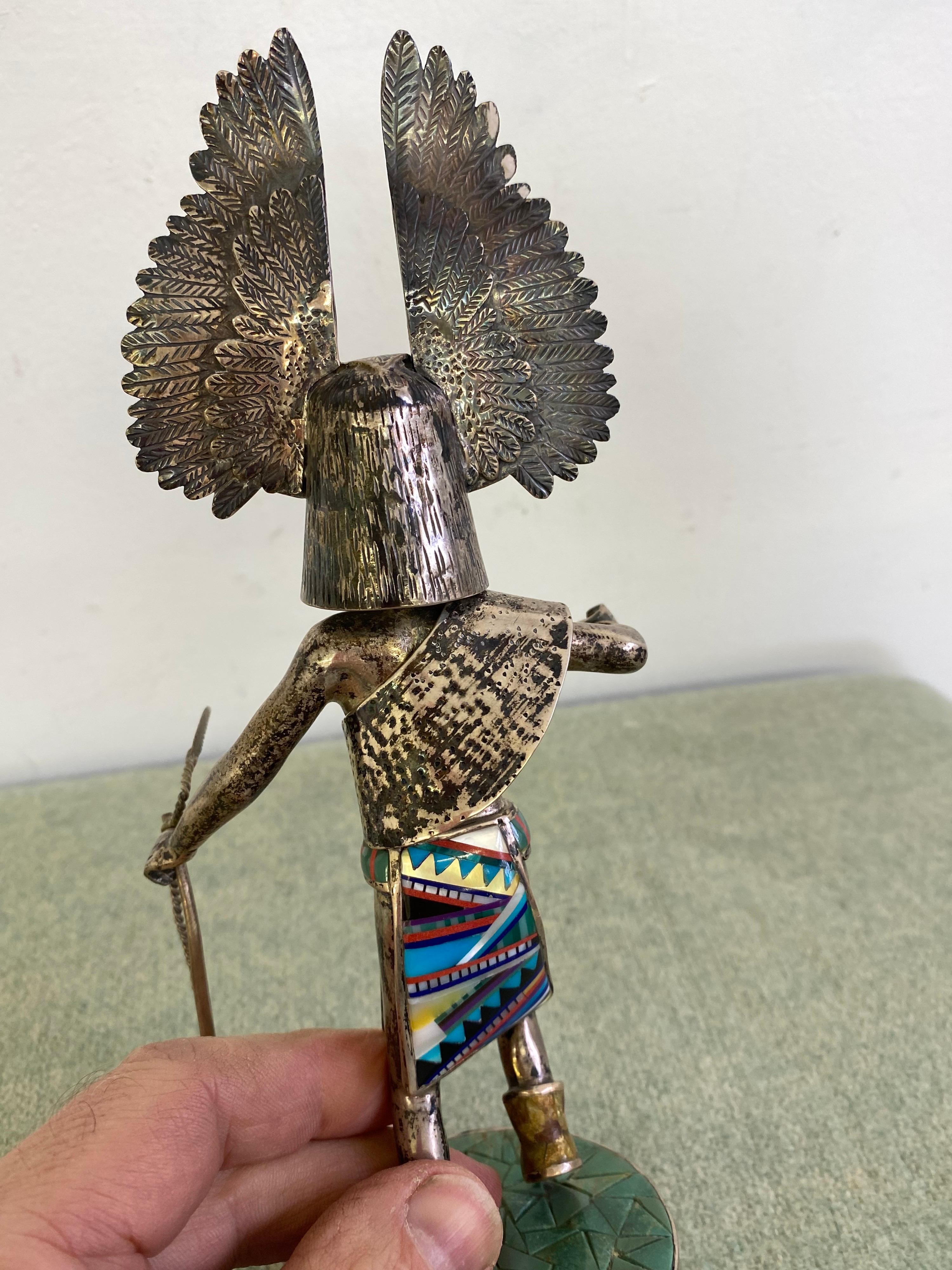 Owl kachina by Gaspar Sterling and Turquoise In Good Condition For Sale In Philadelphia, PA